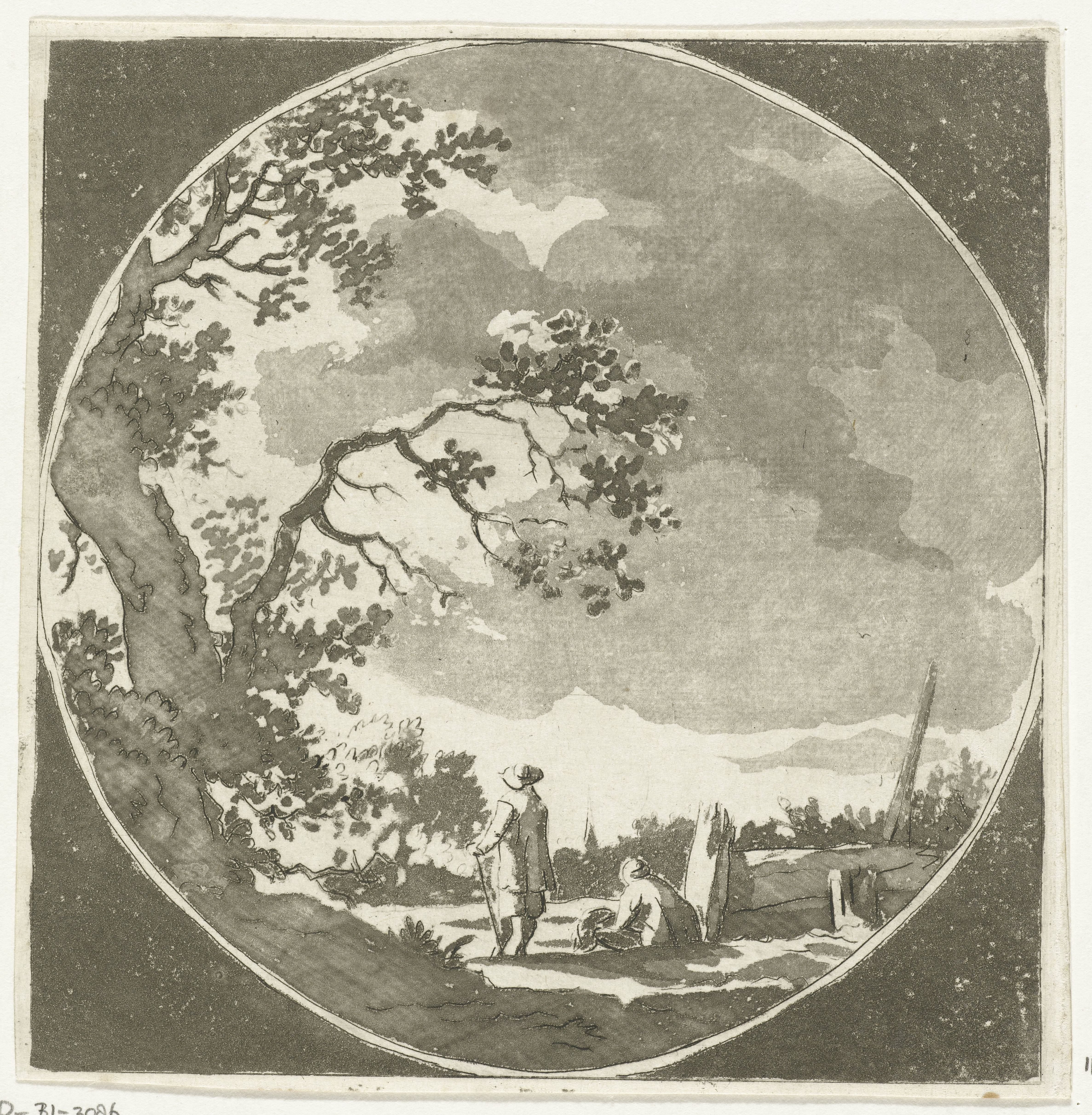 Landschap met twee wandelaars
