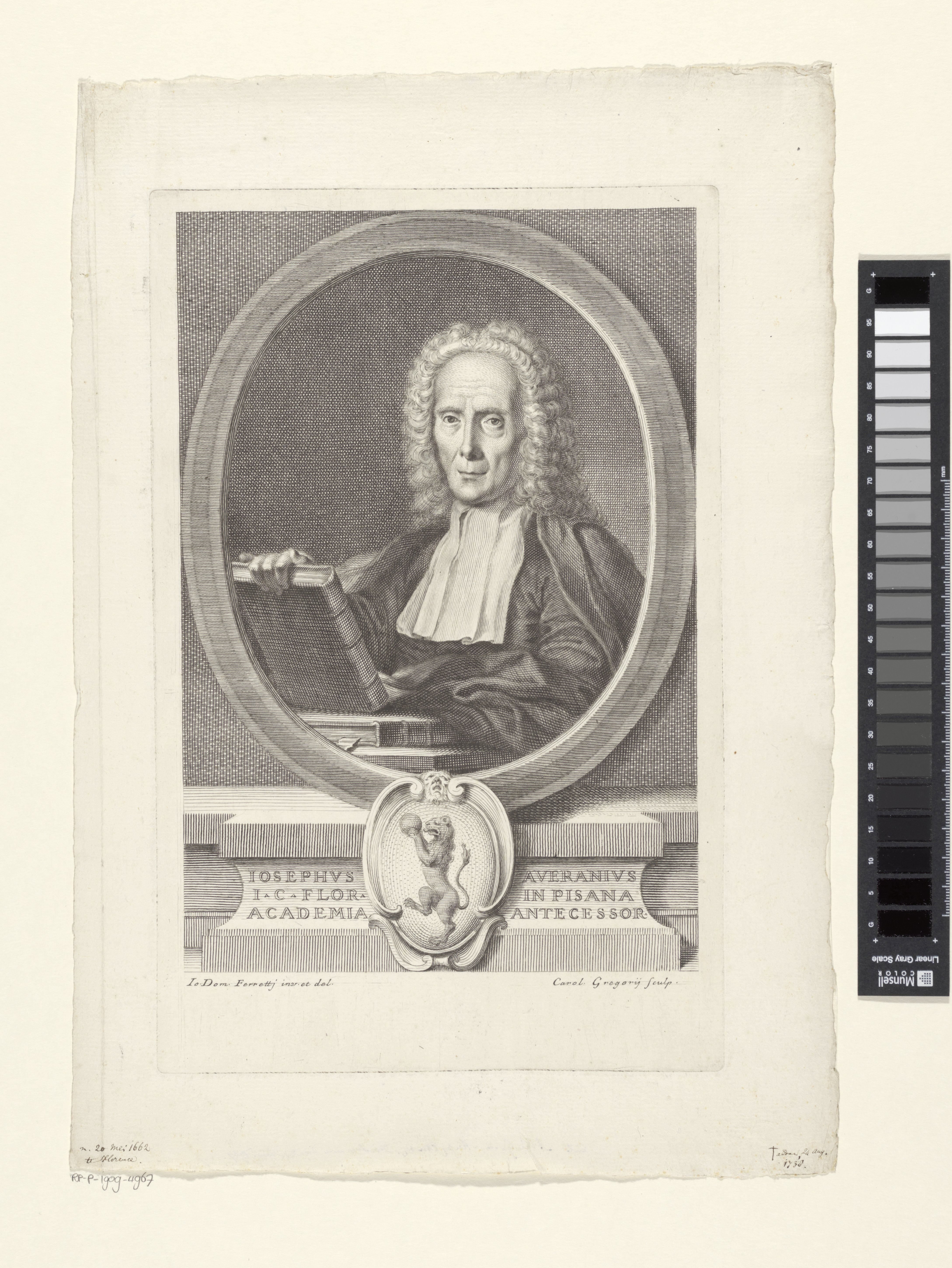 Portret van jurist en bioloog Giuseppe Averani