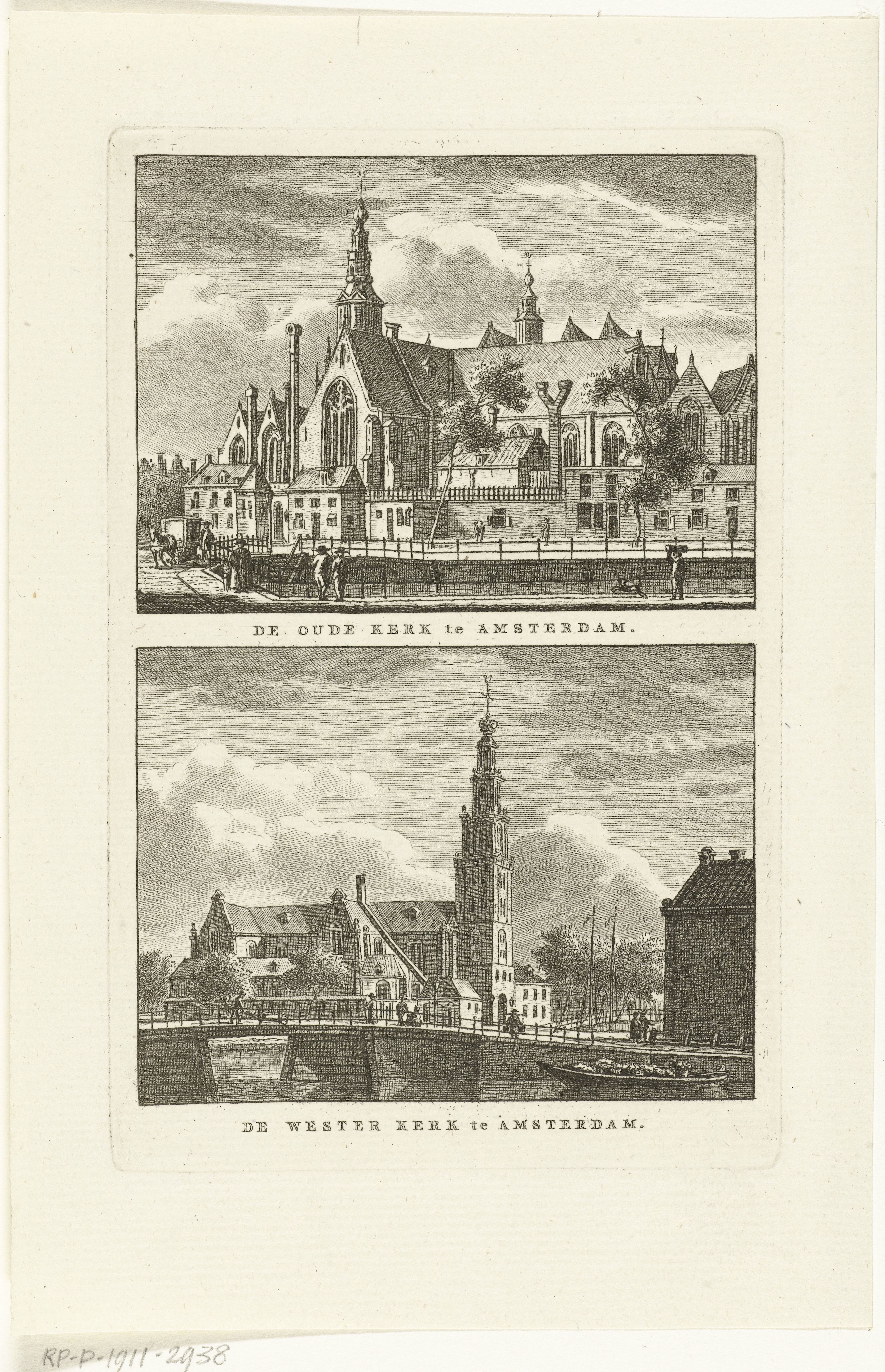 Gezicht op de Oude Kerk en Westerkerk te Amsterdam
