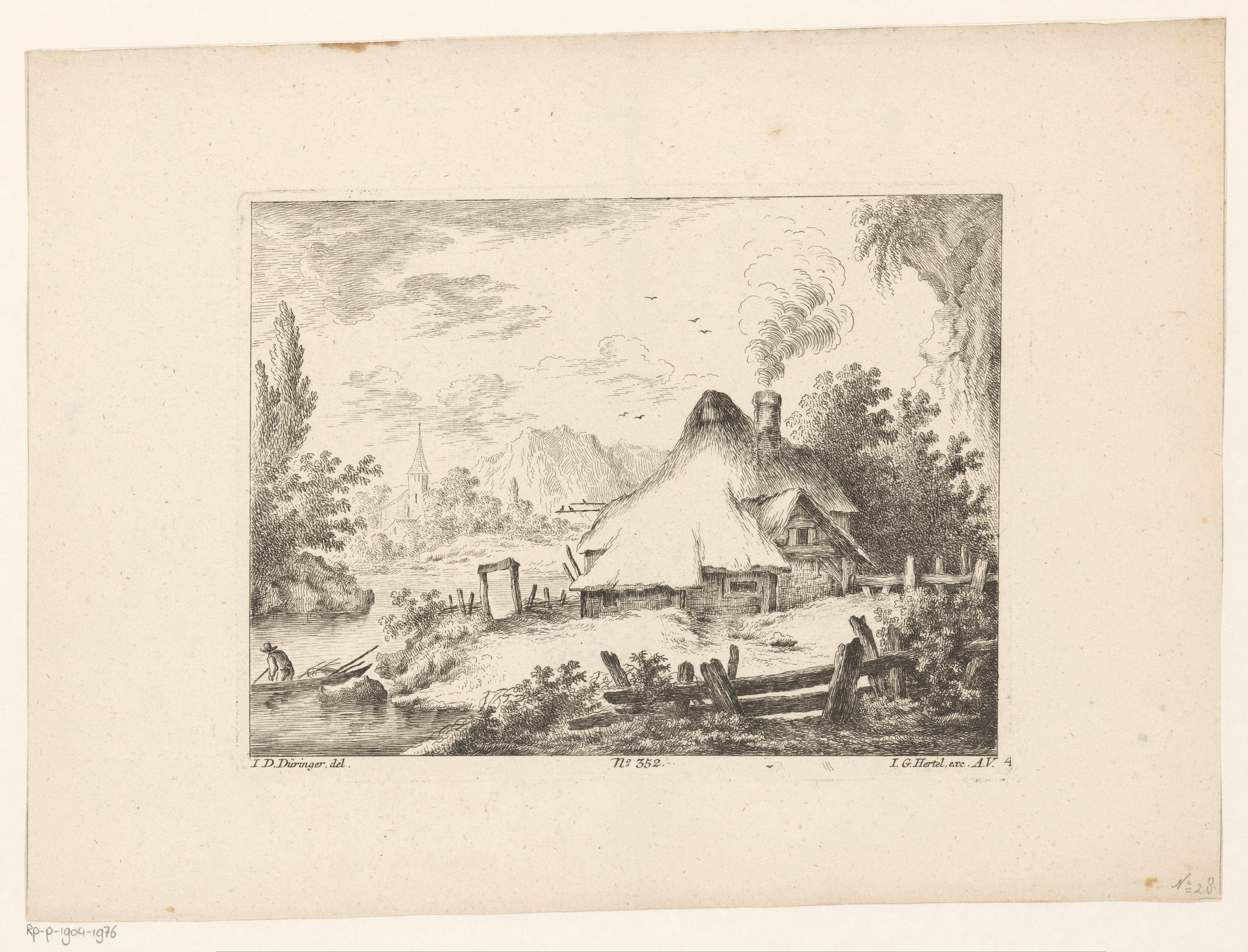 Rivierlandschap met boerderij aan het water