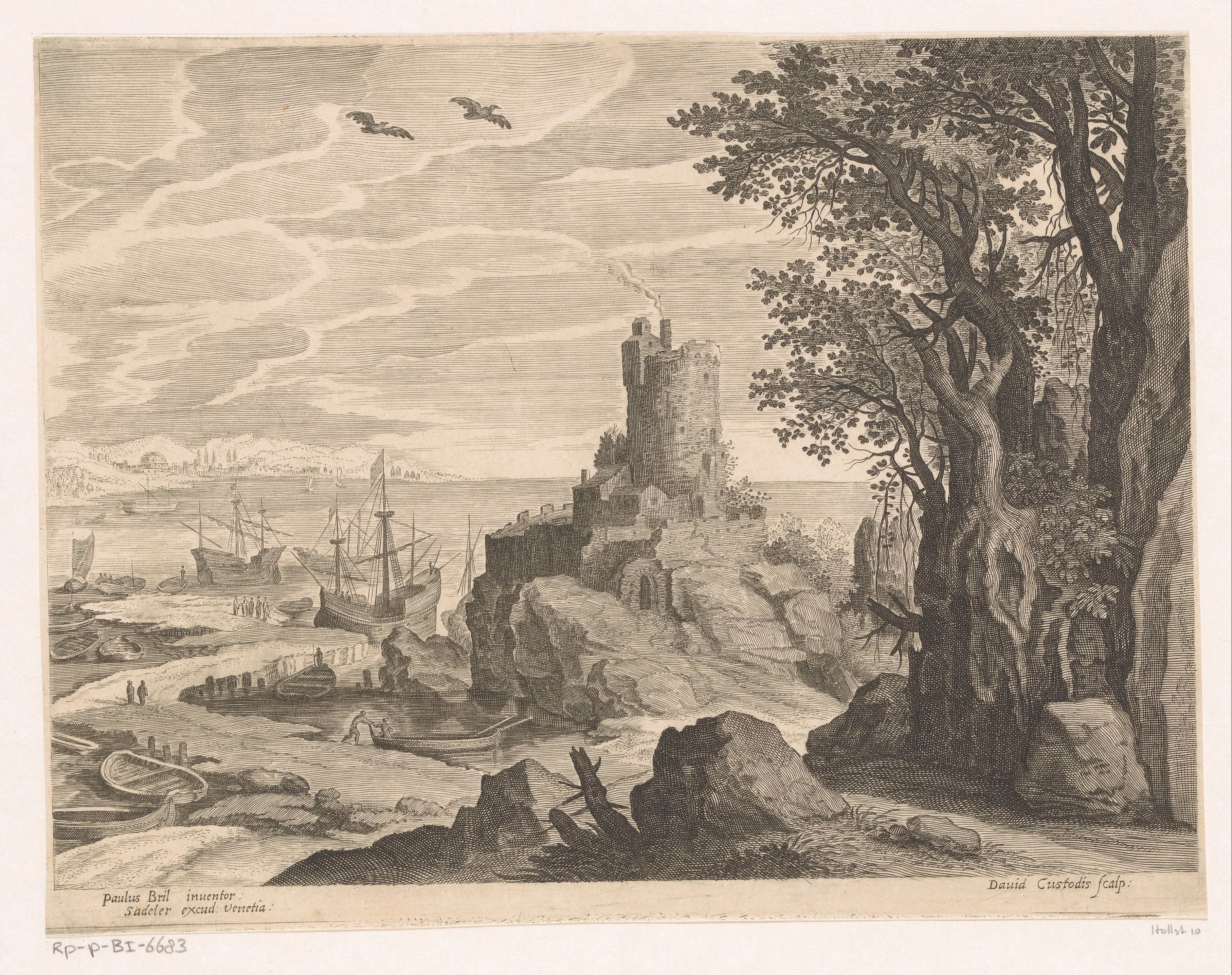 Landschap met een toren aan zee
