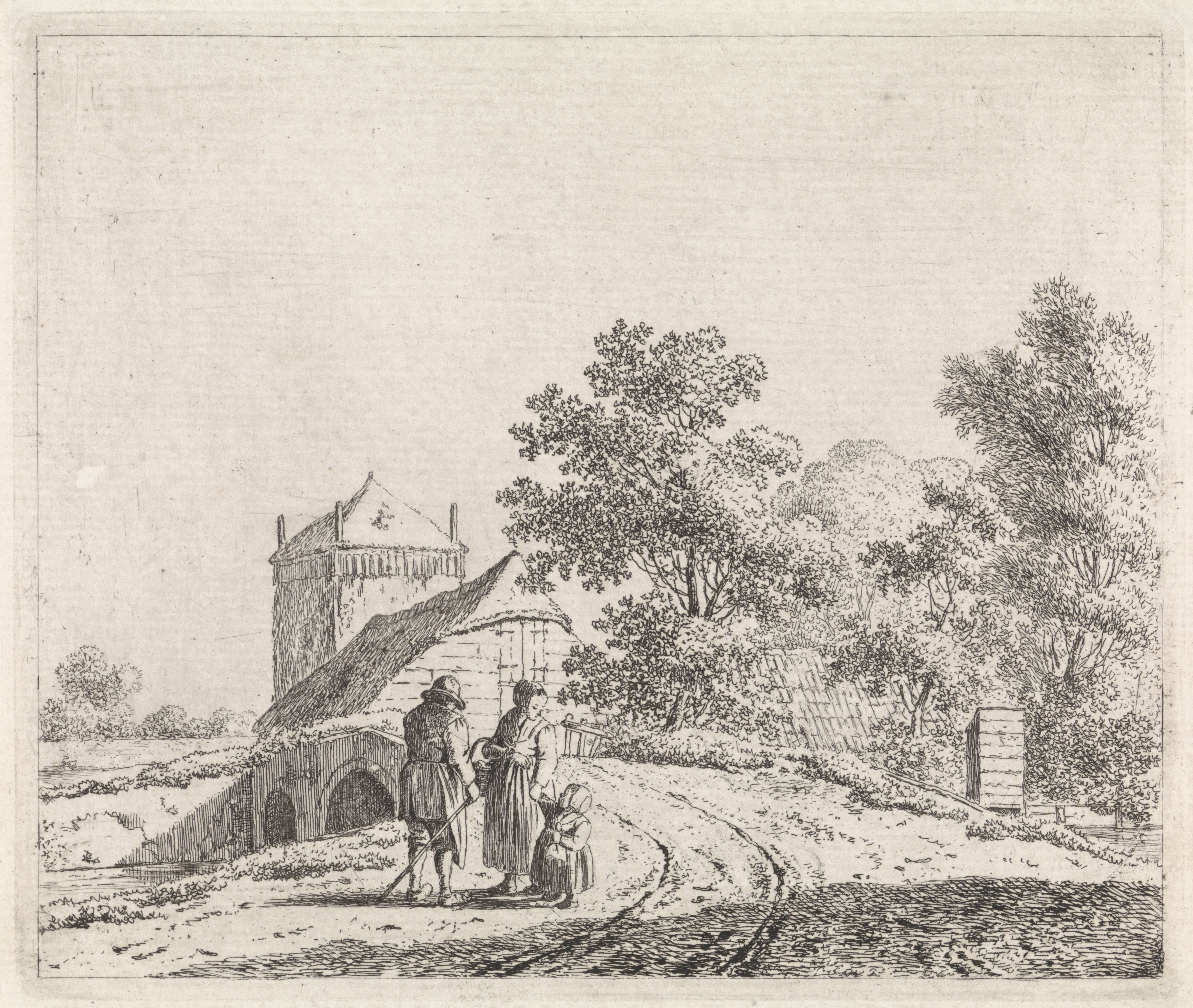 Landschap met stenen brug