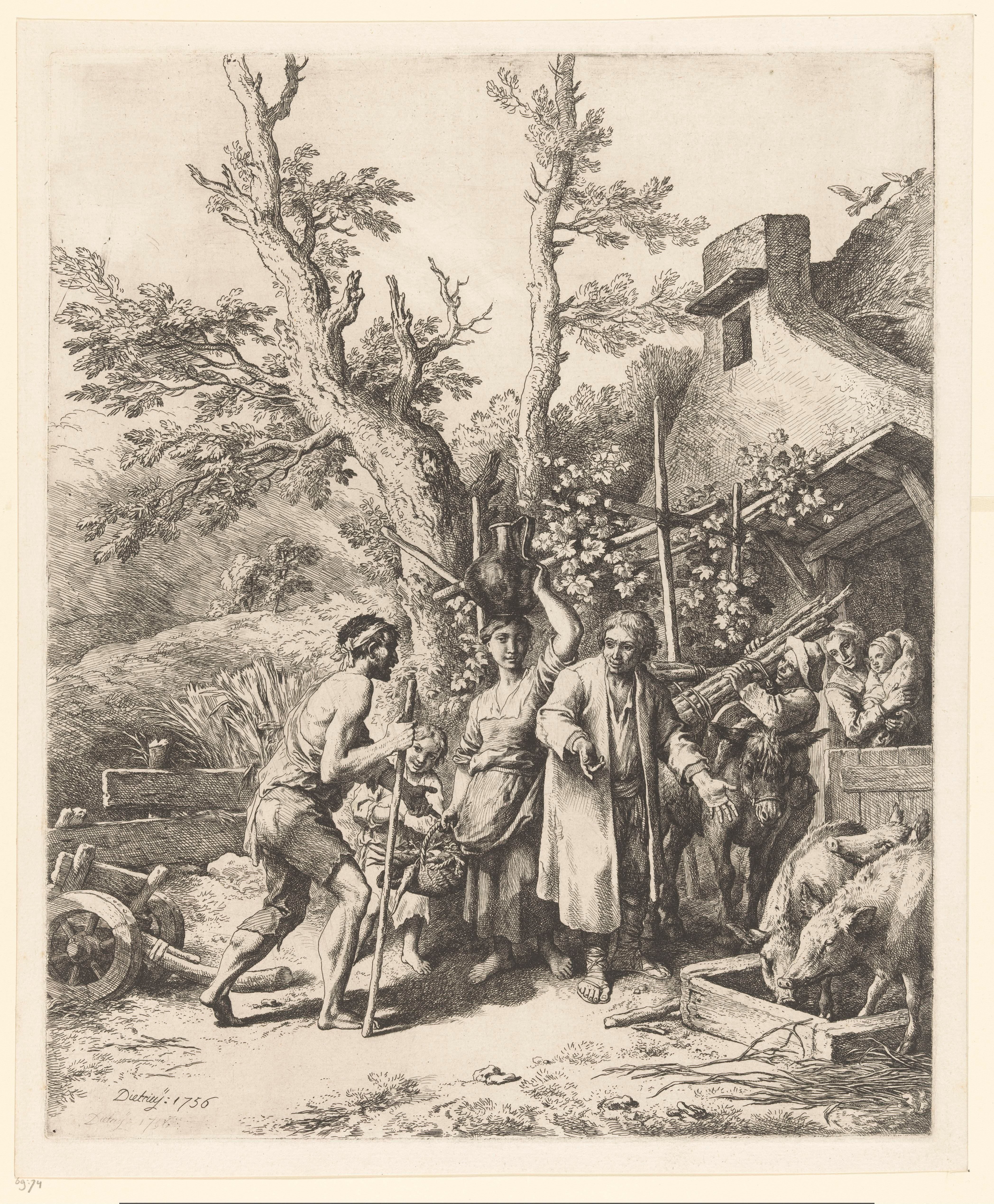 Gelijkenis van de verloren zoon; de verloren zoon vraagt een boer om werk