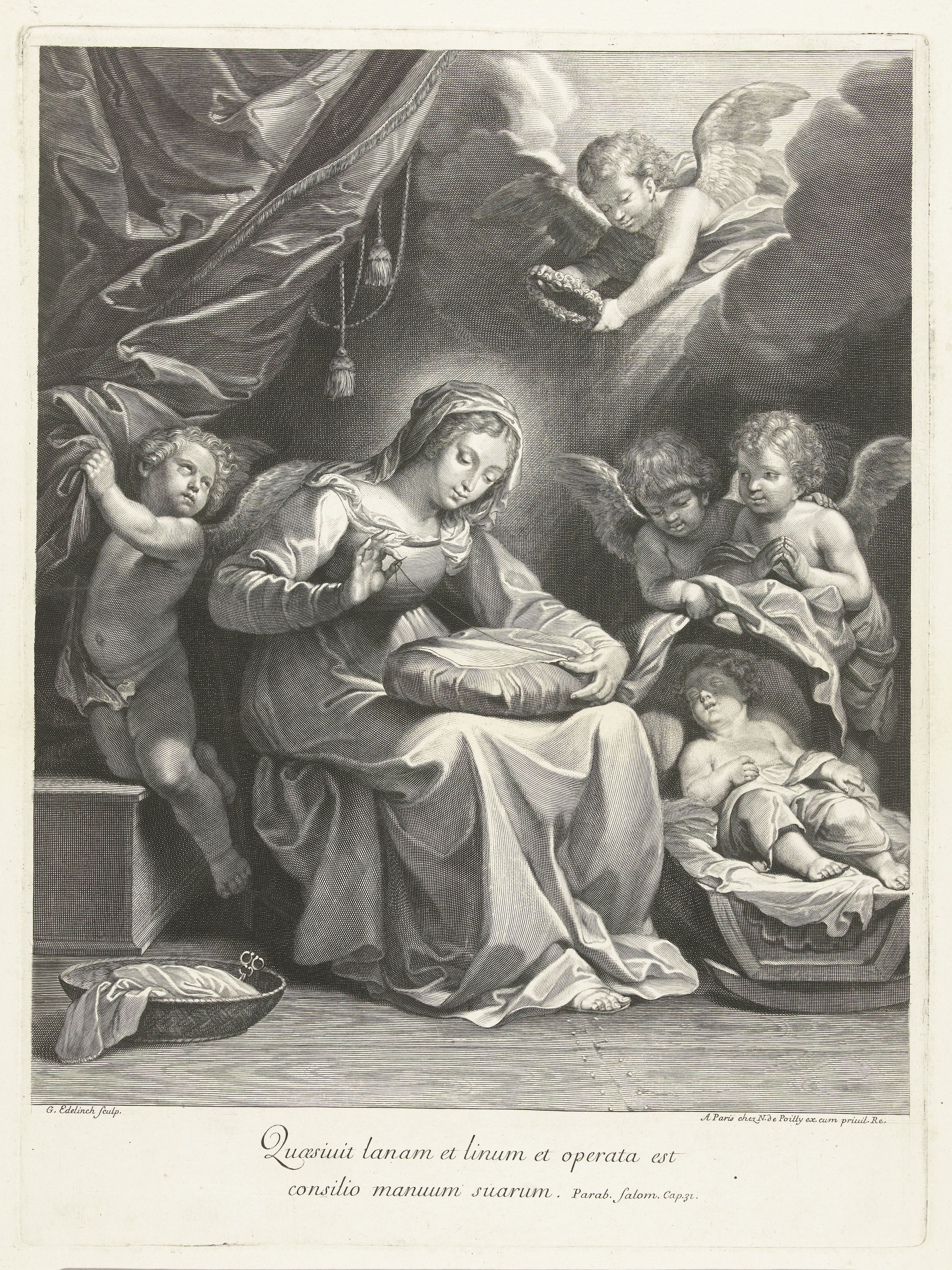 Maria en Christus als kind met vier engelen