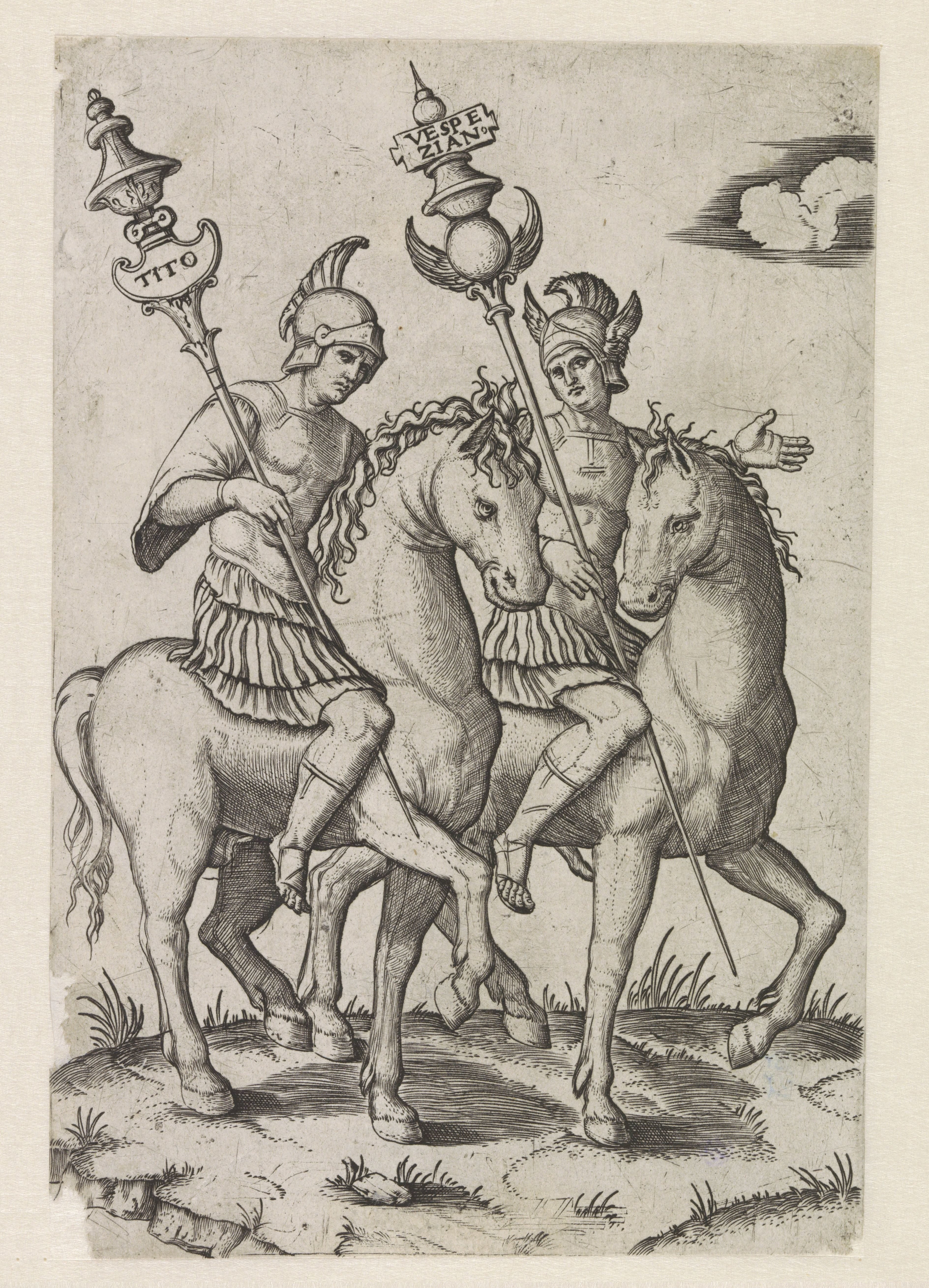 Romeinse keizers Titus en Vespasianus te paard