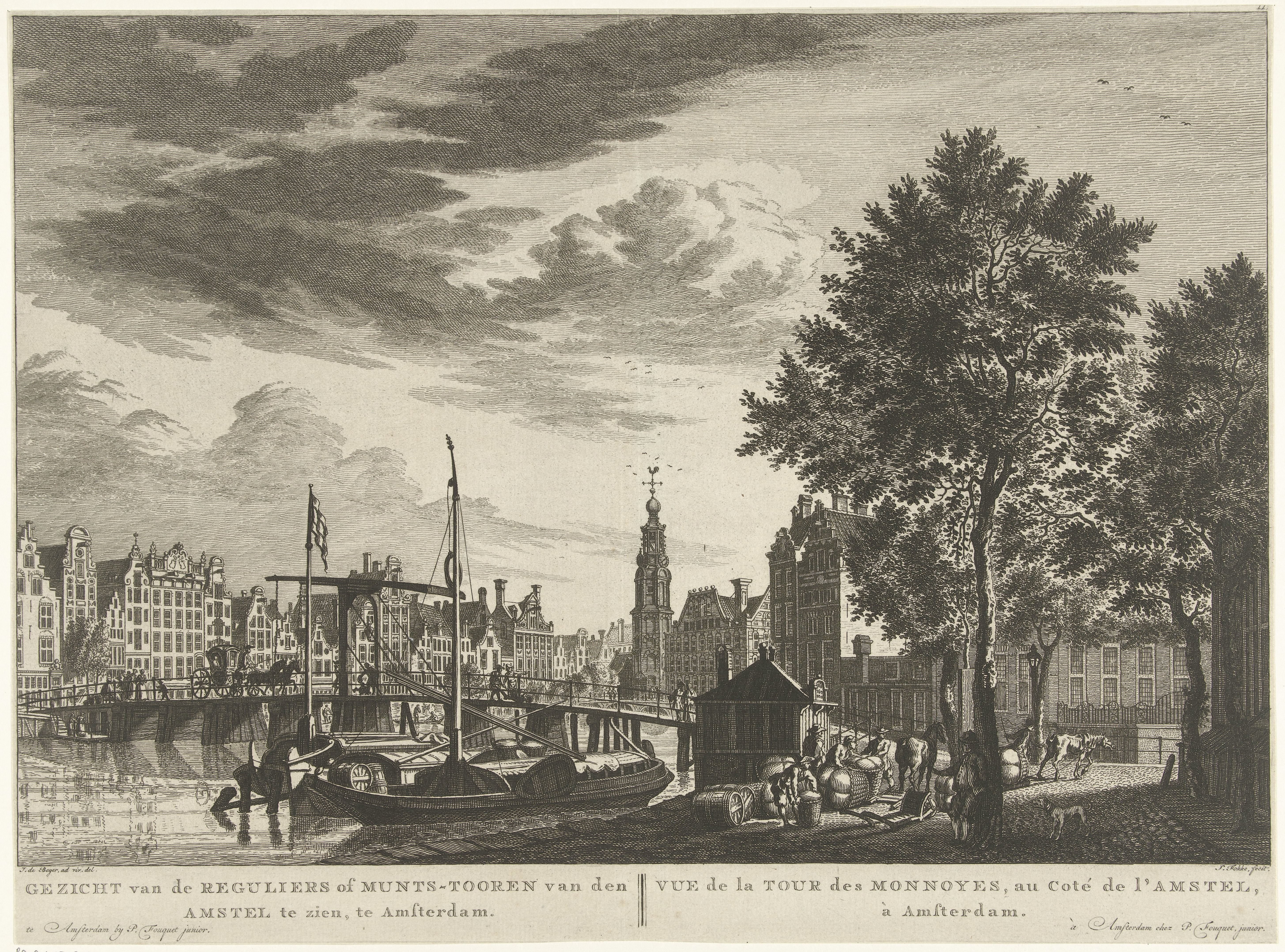 Gezicht op de Munttoren te Amsterdam, gezien vanaf het 's-Gravelandseveer