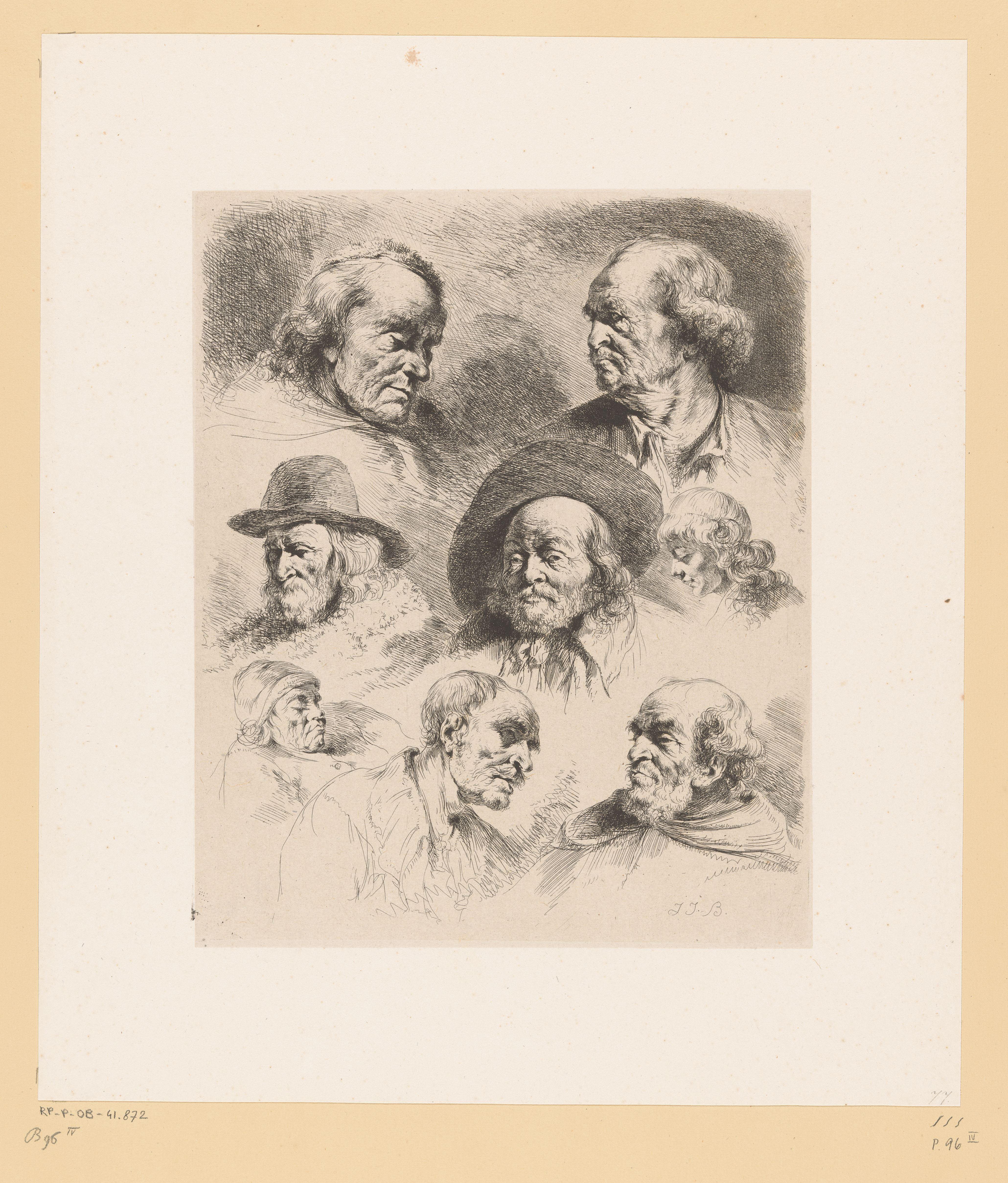 Compositie met zeven hoofden van mannen en een van een jongen
