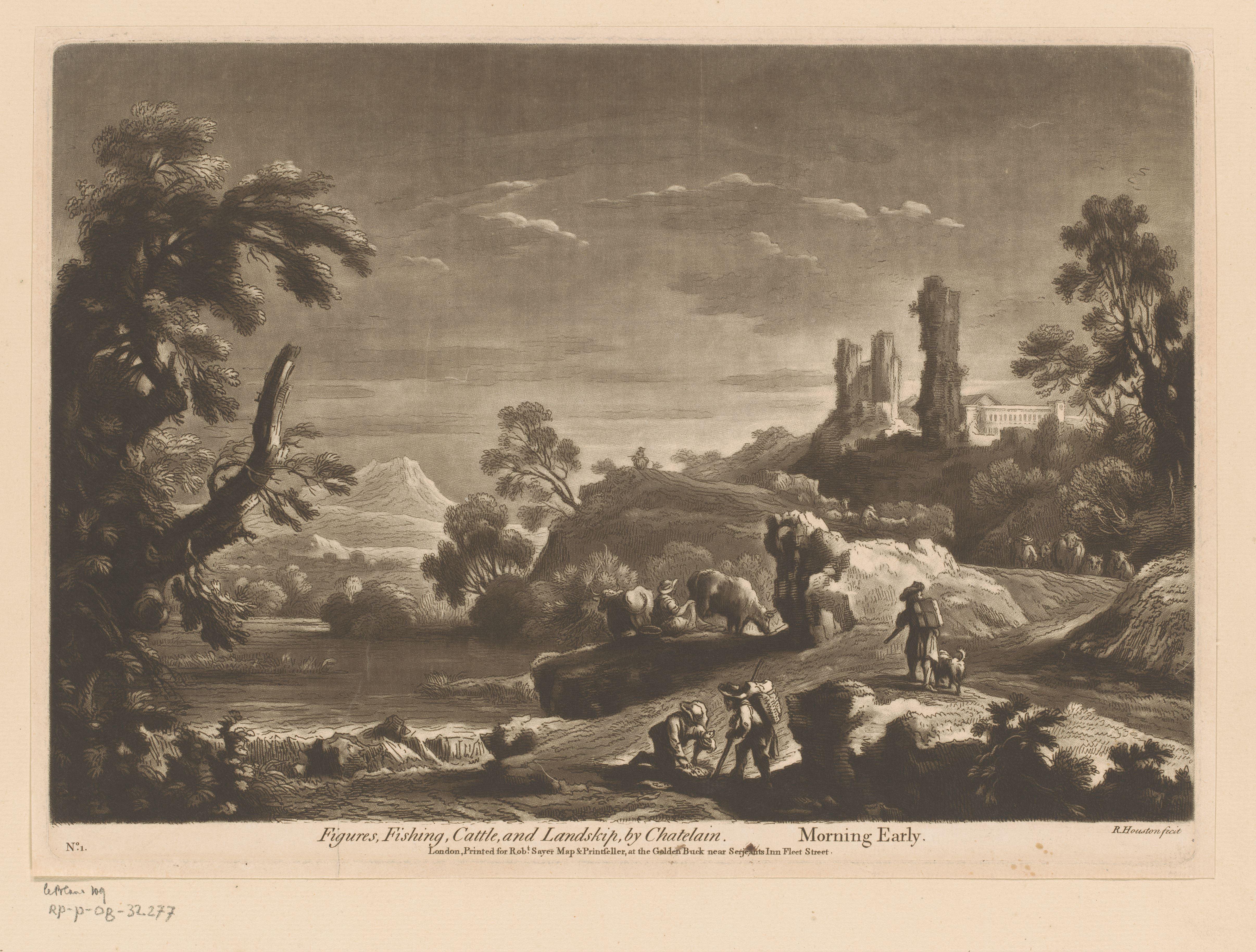 Landschap met vissers en herders bij Châtelain