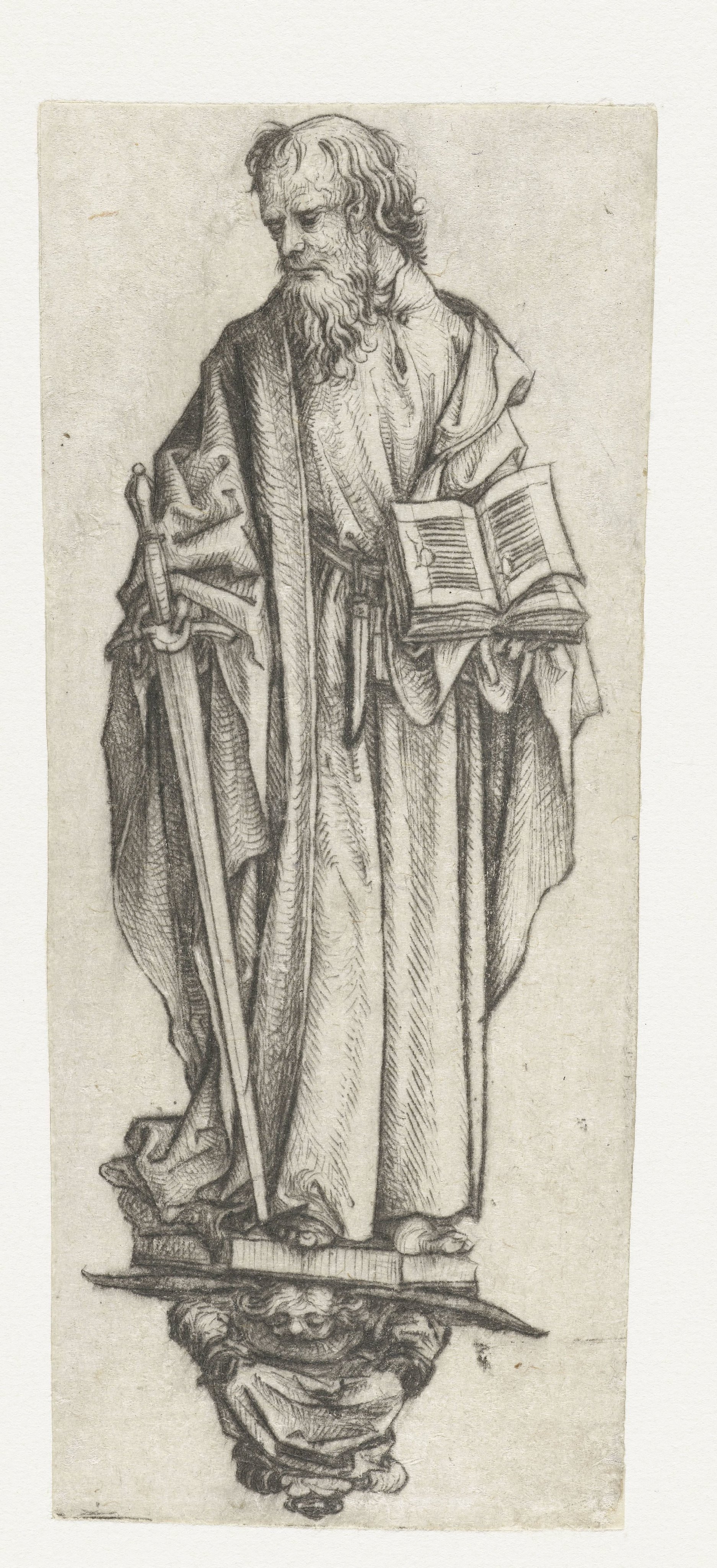 Heilige Paulus, staande op een console
