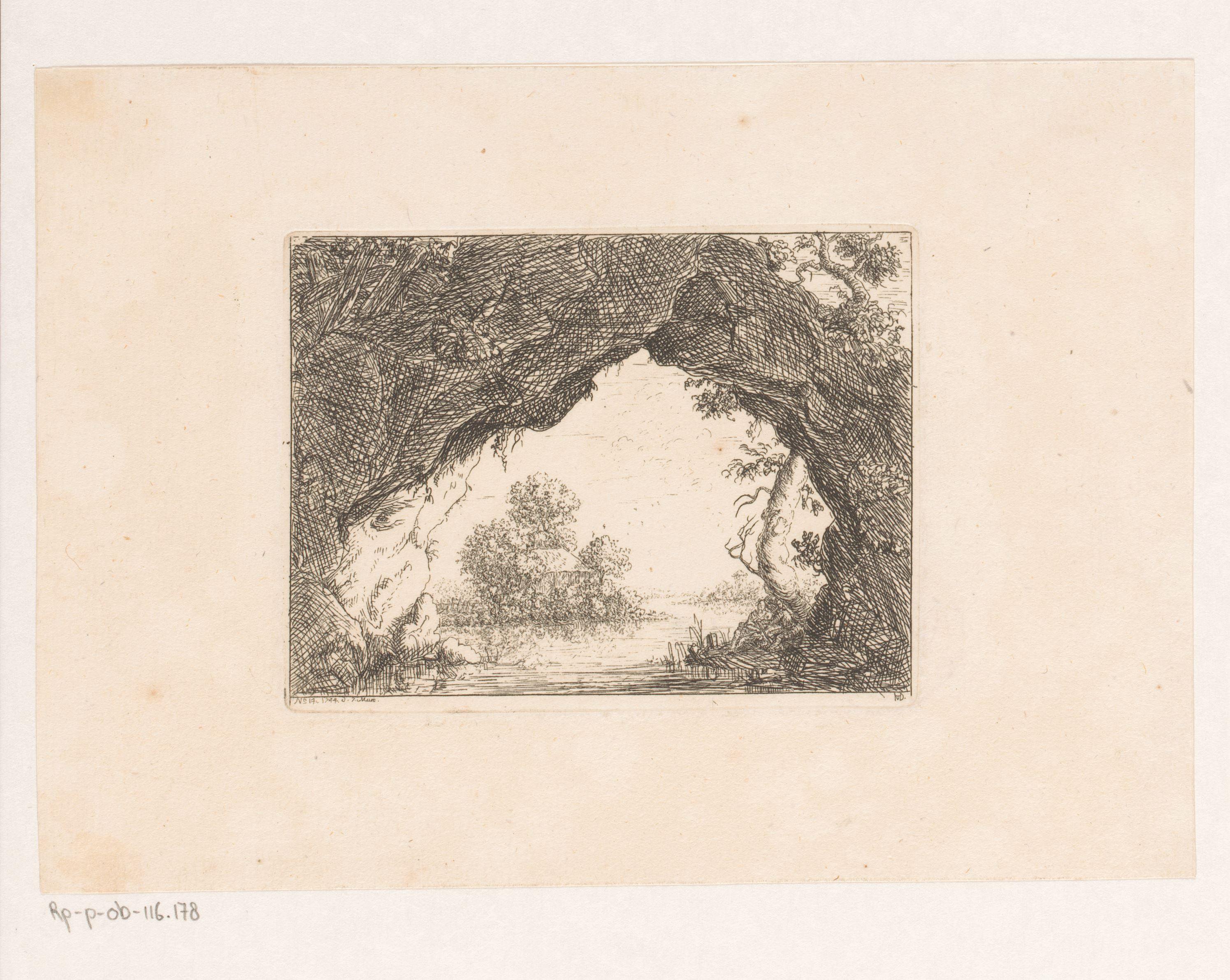 Landschap met onder een grot doorlopende rivier