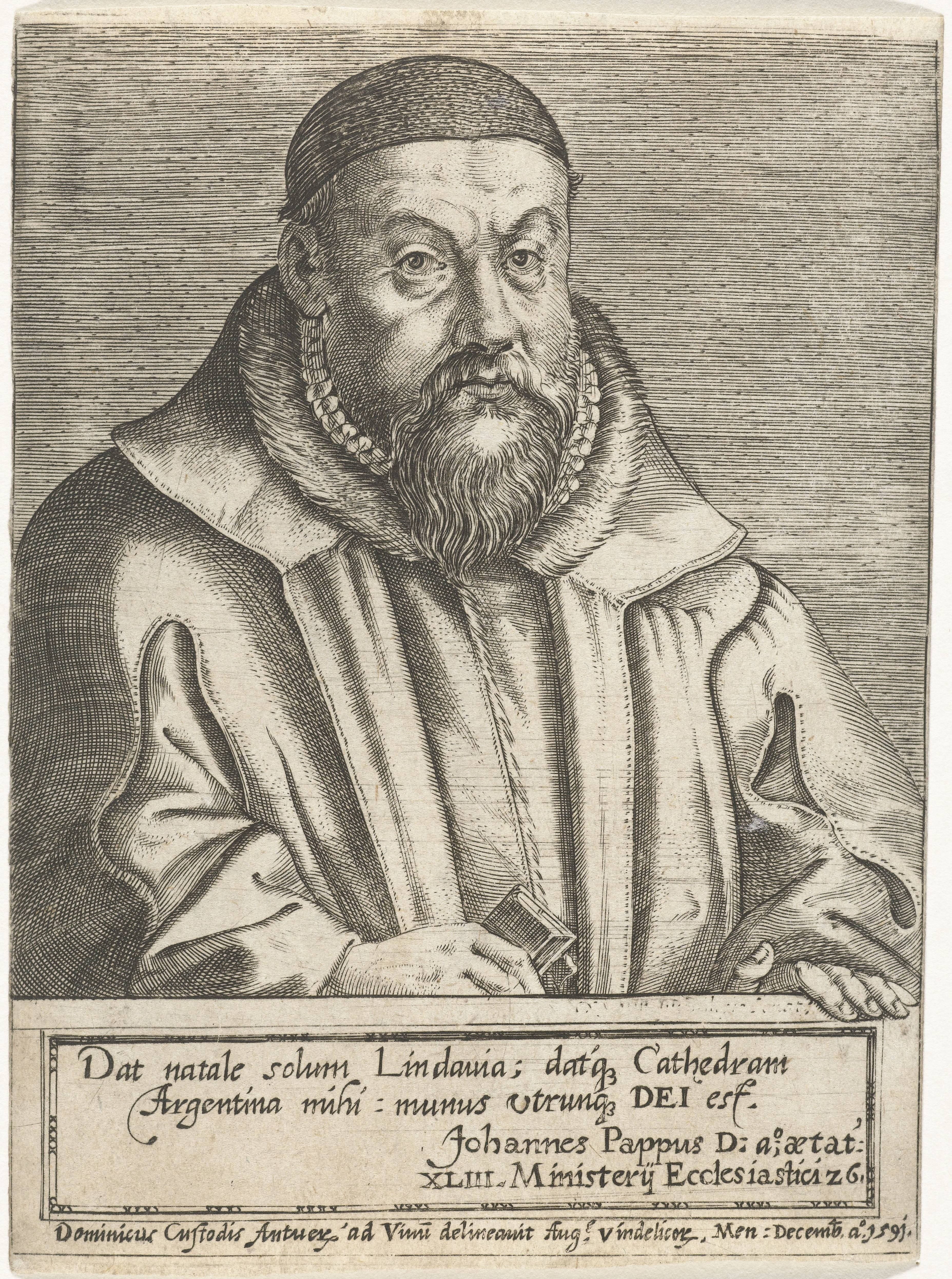 Portret van de theoloog Johannes Pappus op 43-jarige leeftijd