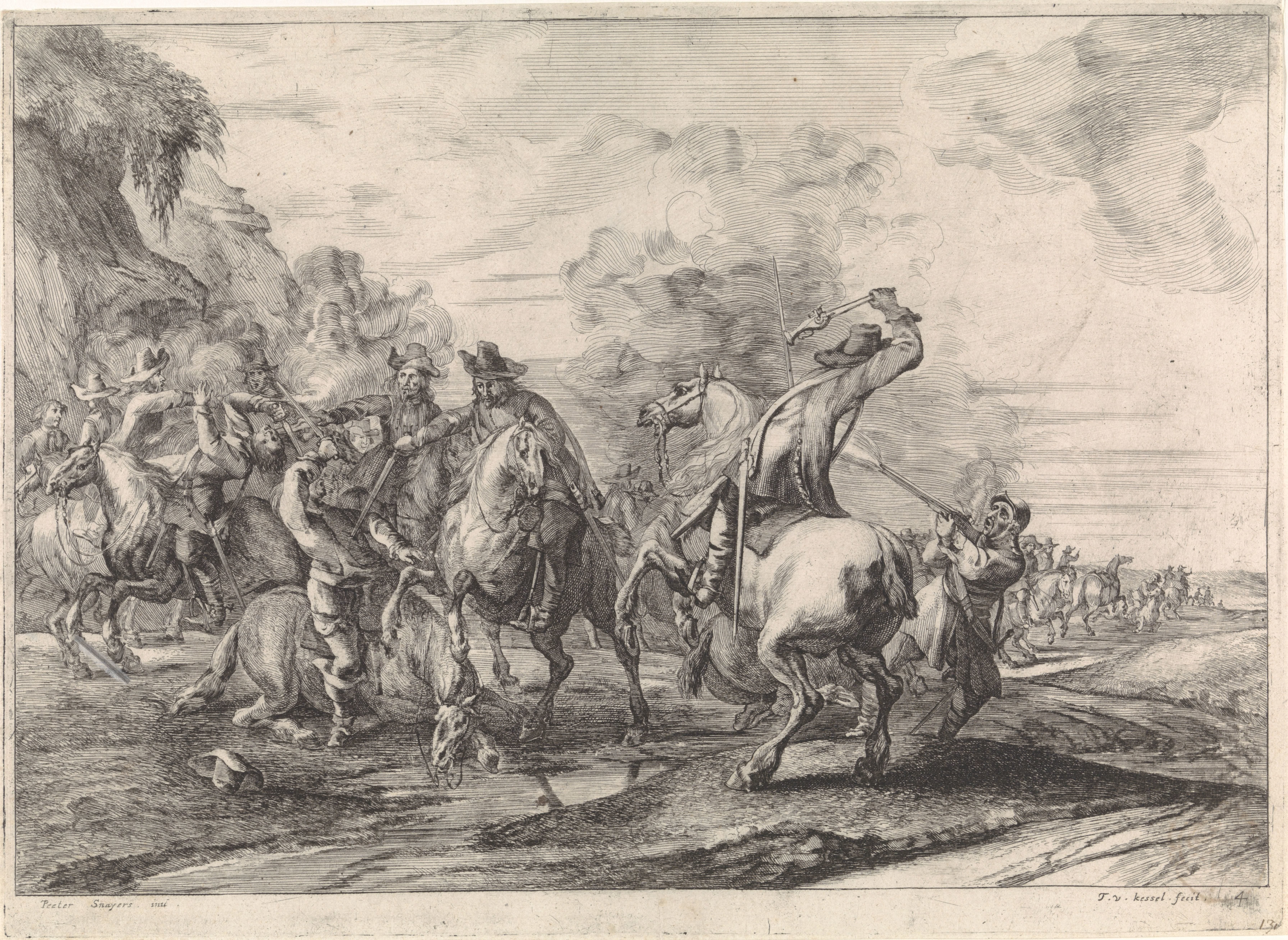 Slagveld met cavalerie en infanterist