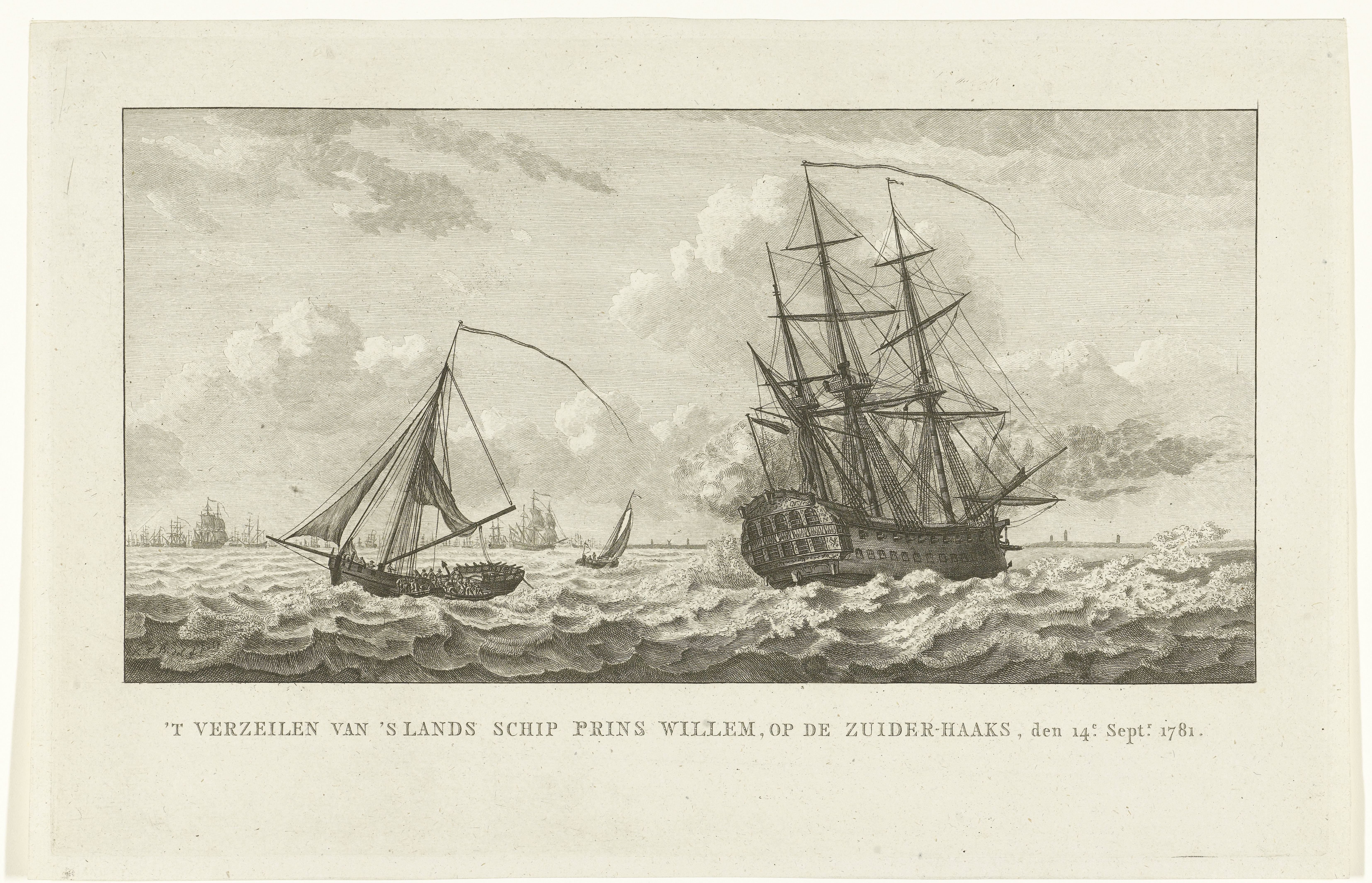 Schip Prins Willem loopt vast op zandbank Zuiderhaaks bij Den Helder op 14 september 1781