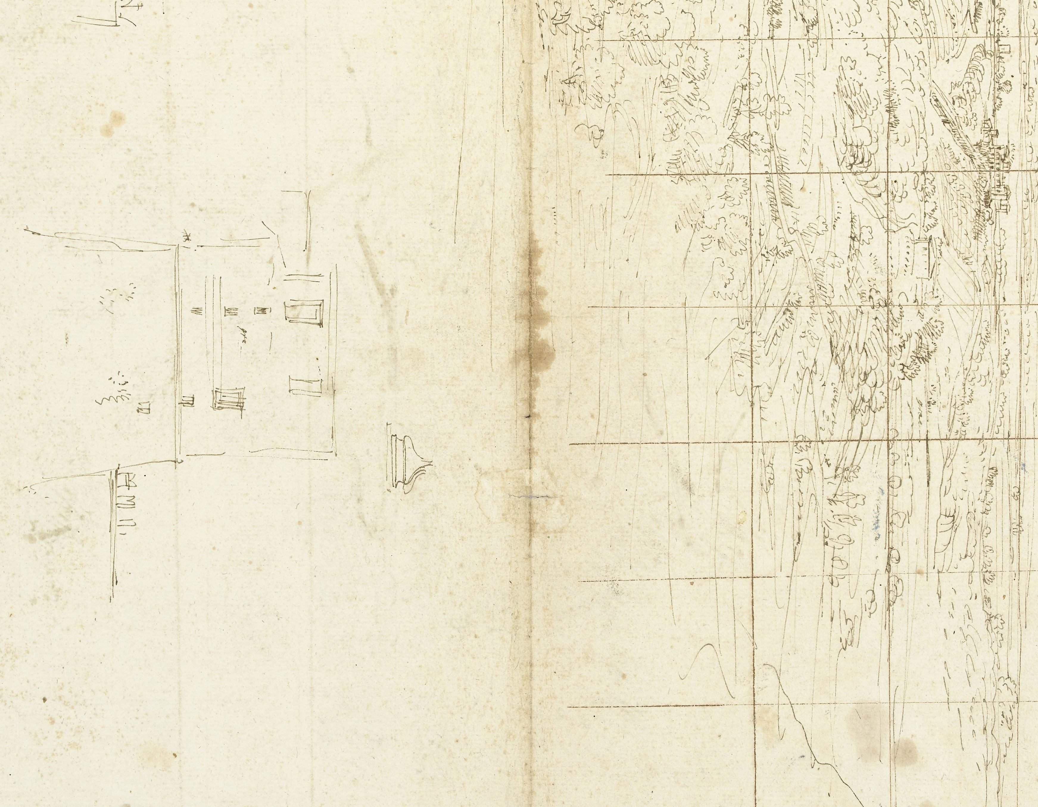 Vista on the Tor Sapienza, Facing towards the Mountains of Tivoli; Sketches of Buildings