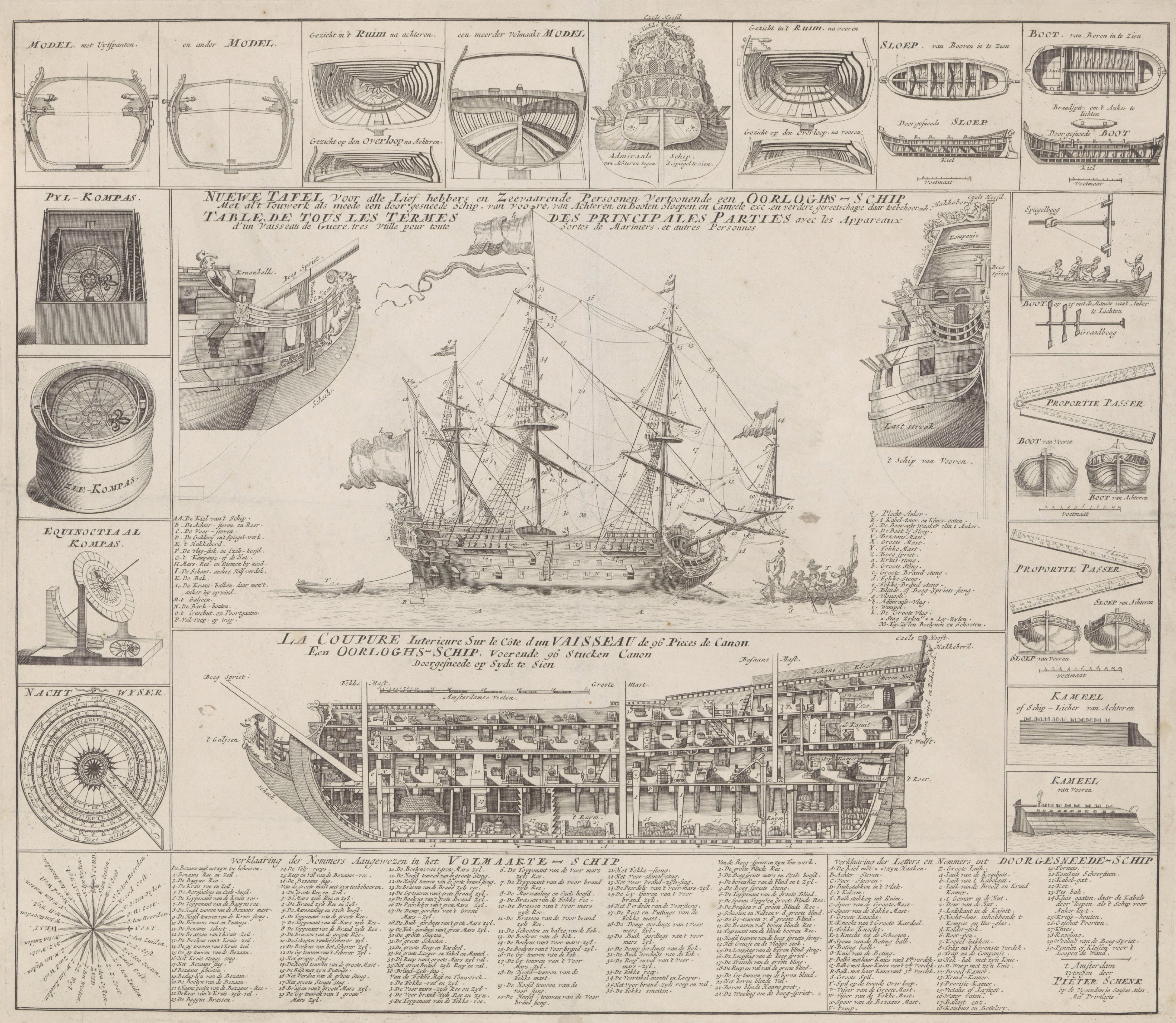 Nuewe tafel voor alle Lief hebbers en Zeevaarende persoonen vertoonende een Oorloghs-schip (...)