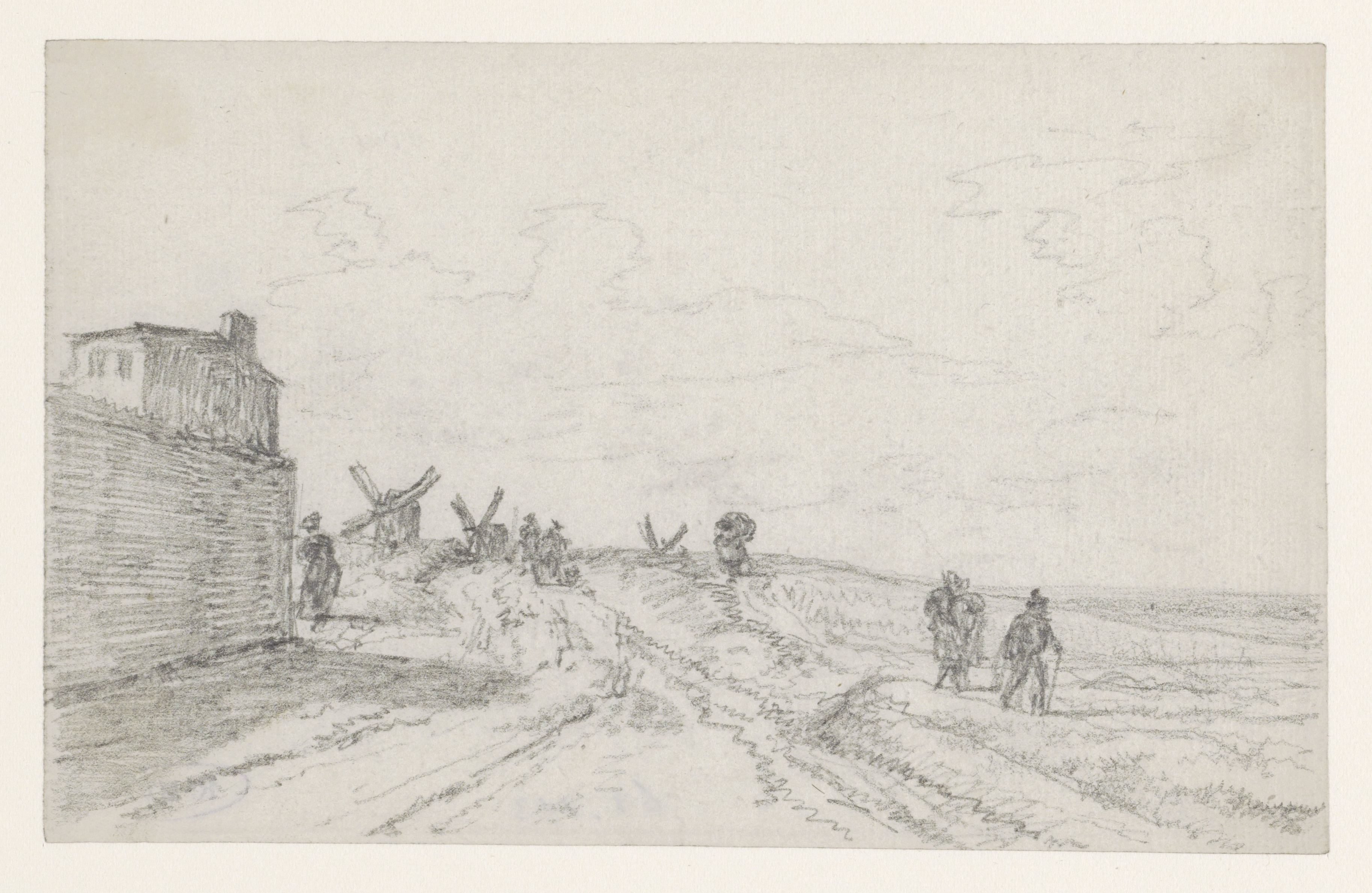 Weg op de Butte met molens in het verschiet
