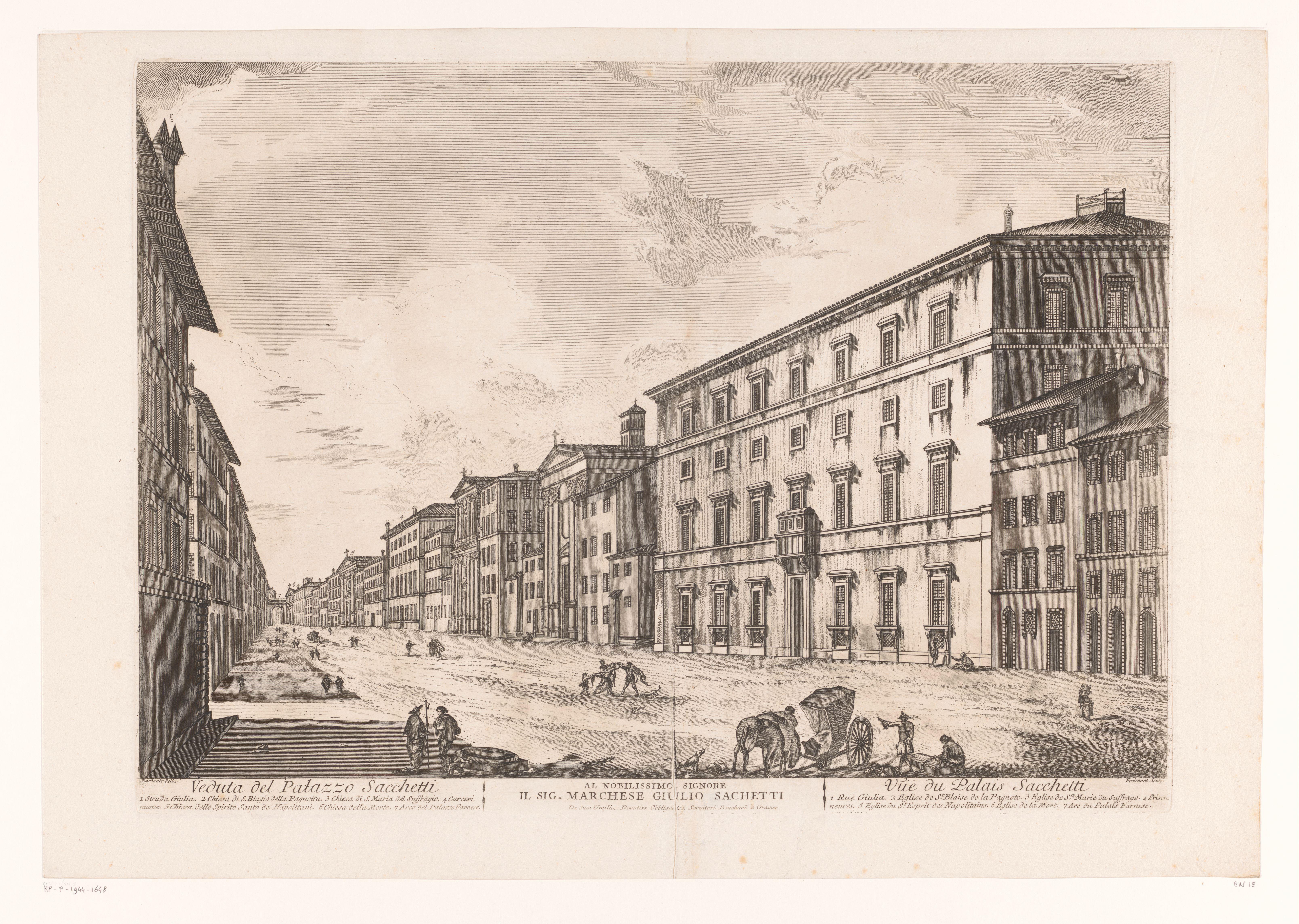 Gezicht op het Palazzo Sacchetti te Rome