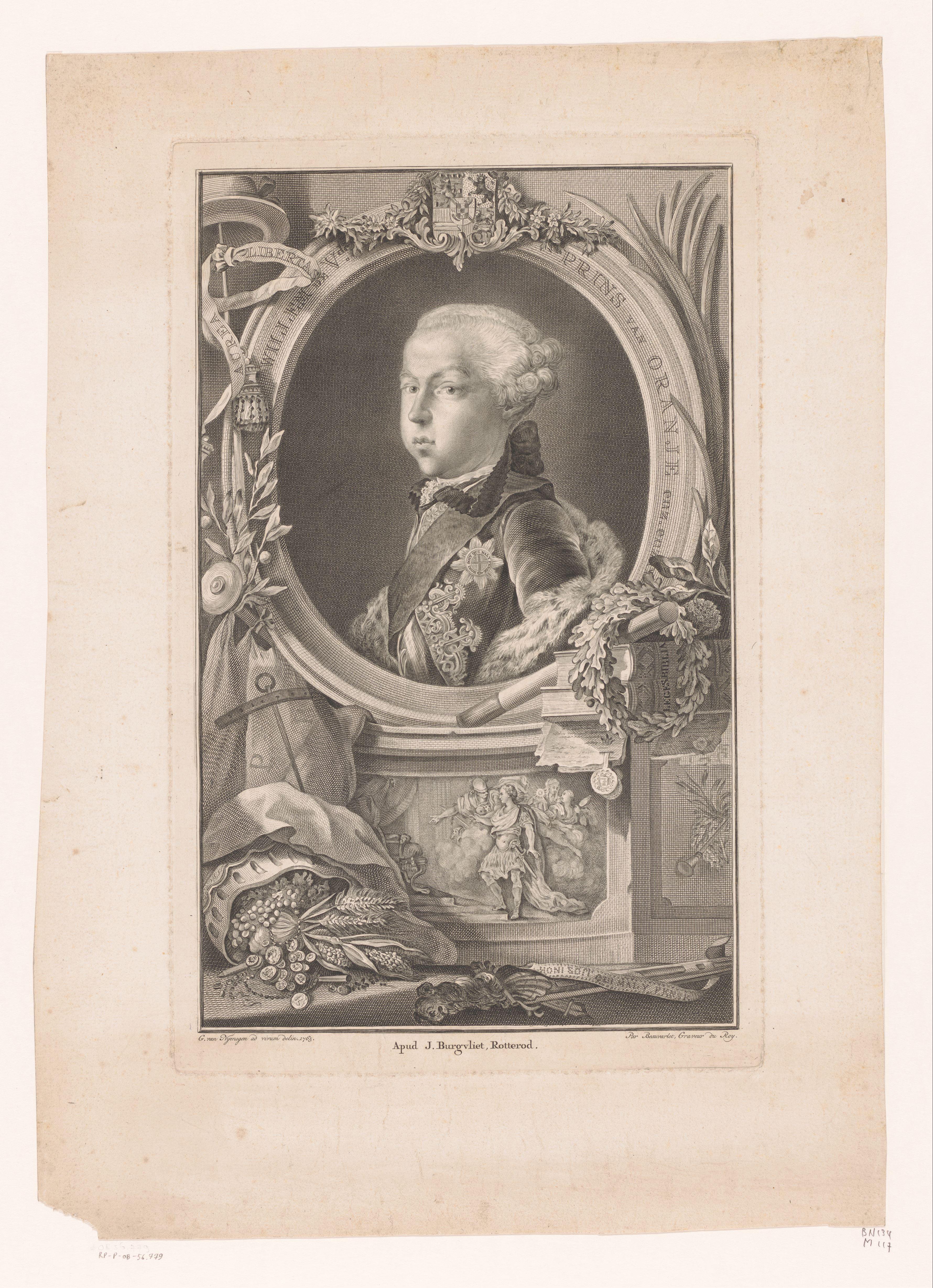 Portret van Willem van Oranje in lijst met fries