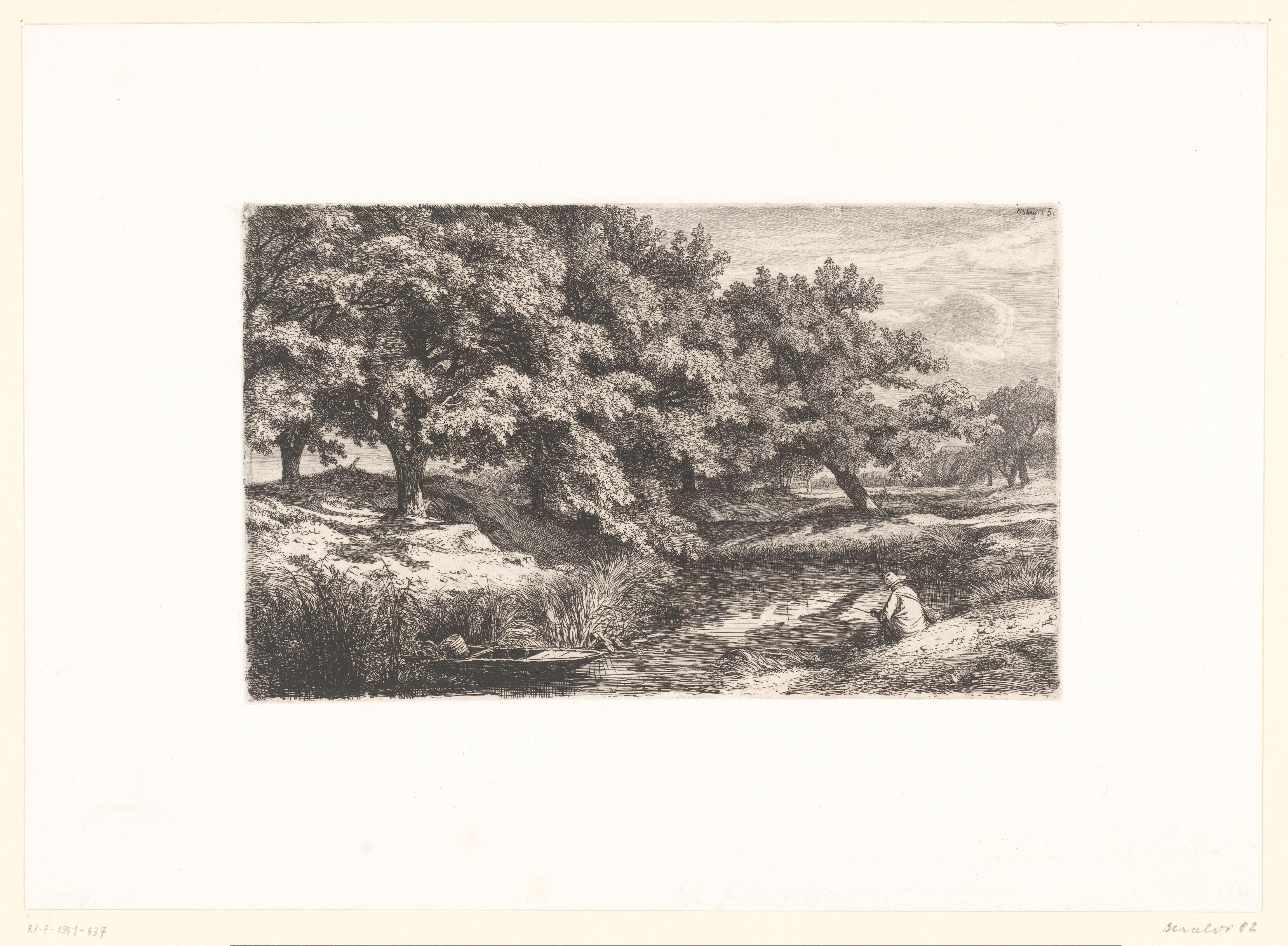 Landschap met visser aan een rivier
