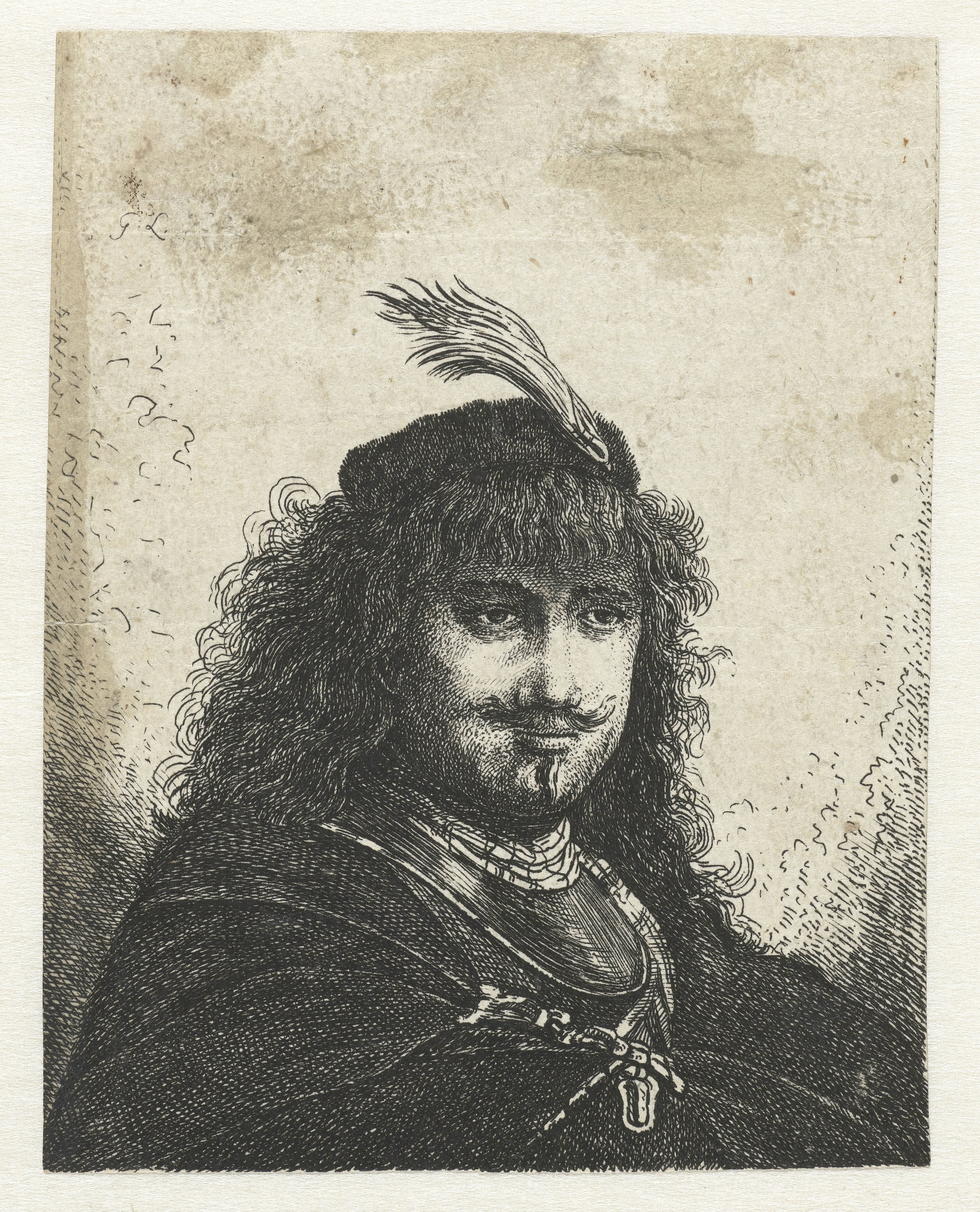 Self-portrait (?) with plumed cap and lowered sabre