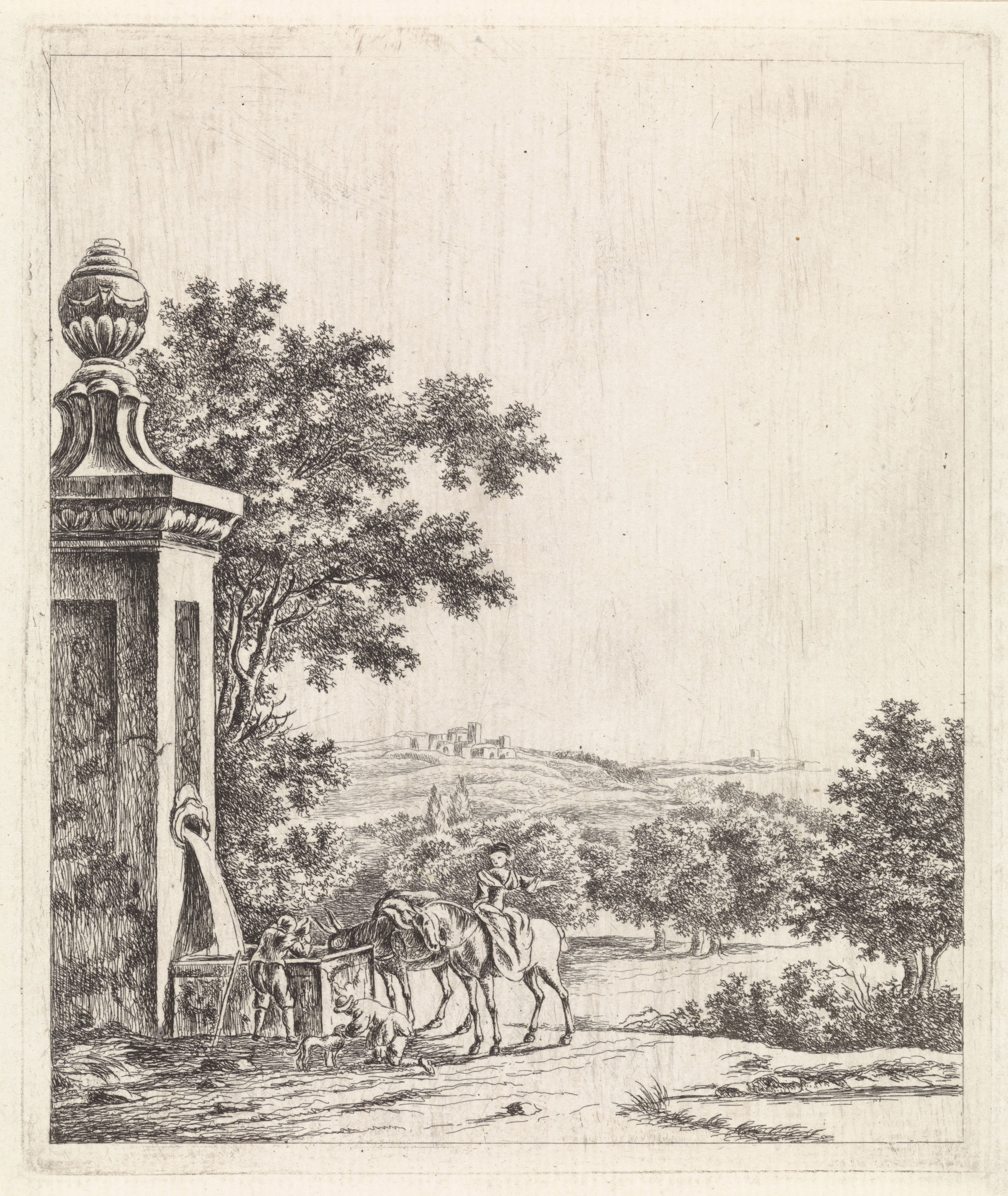Landschap met fontein