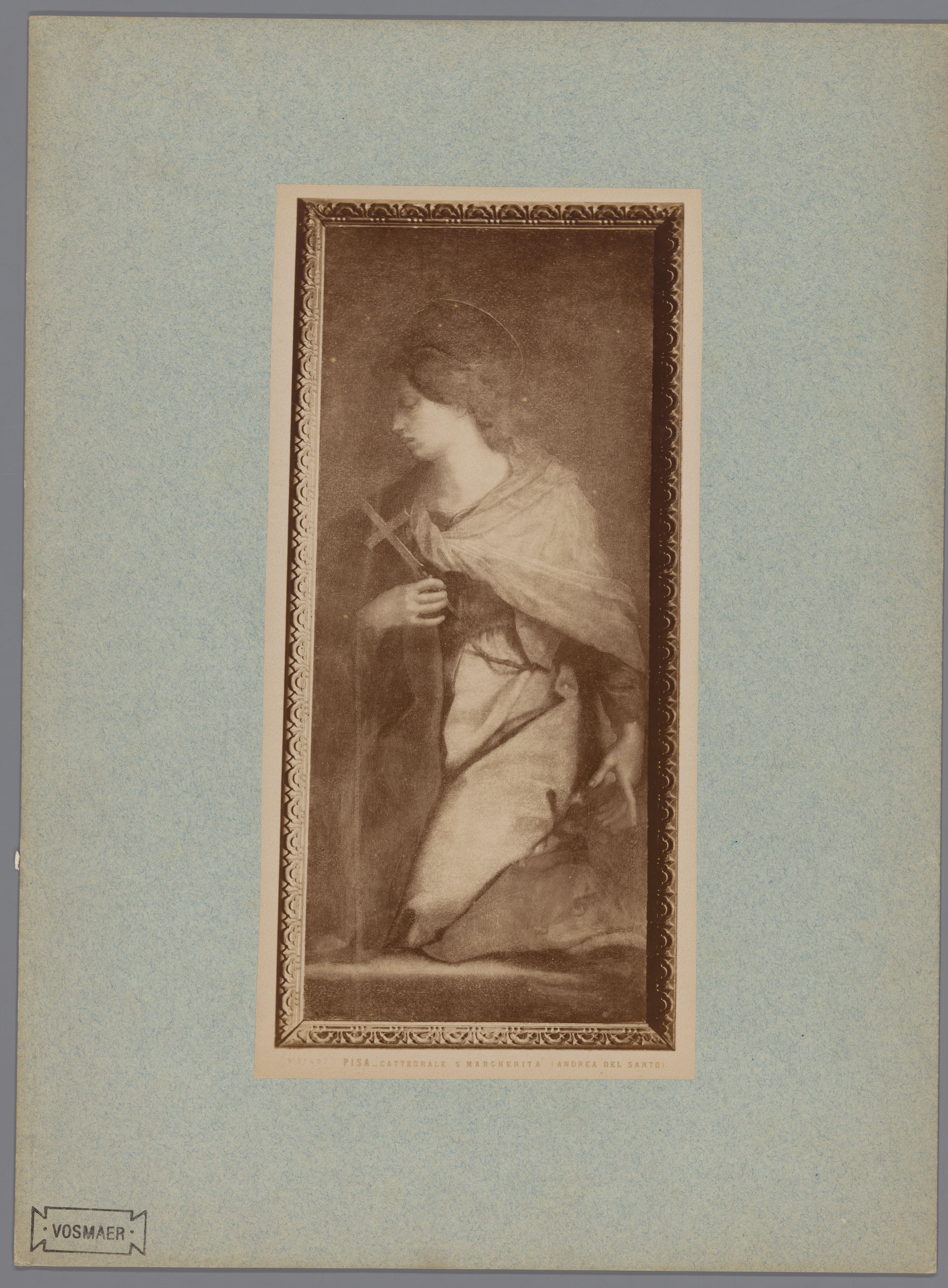 Fotoreproductie vaneen schilderij van Margaretha van Antiochië naar Andrea del Sarto in de kathedraal van Pisa, Italië