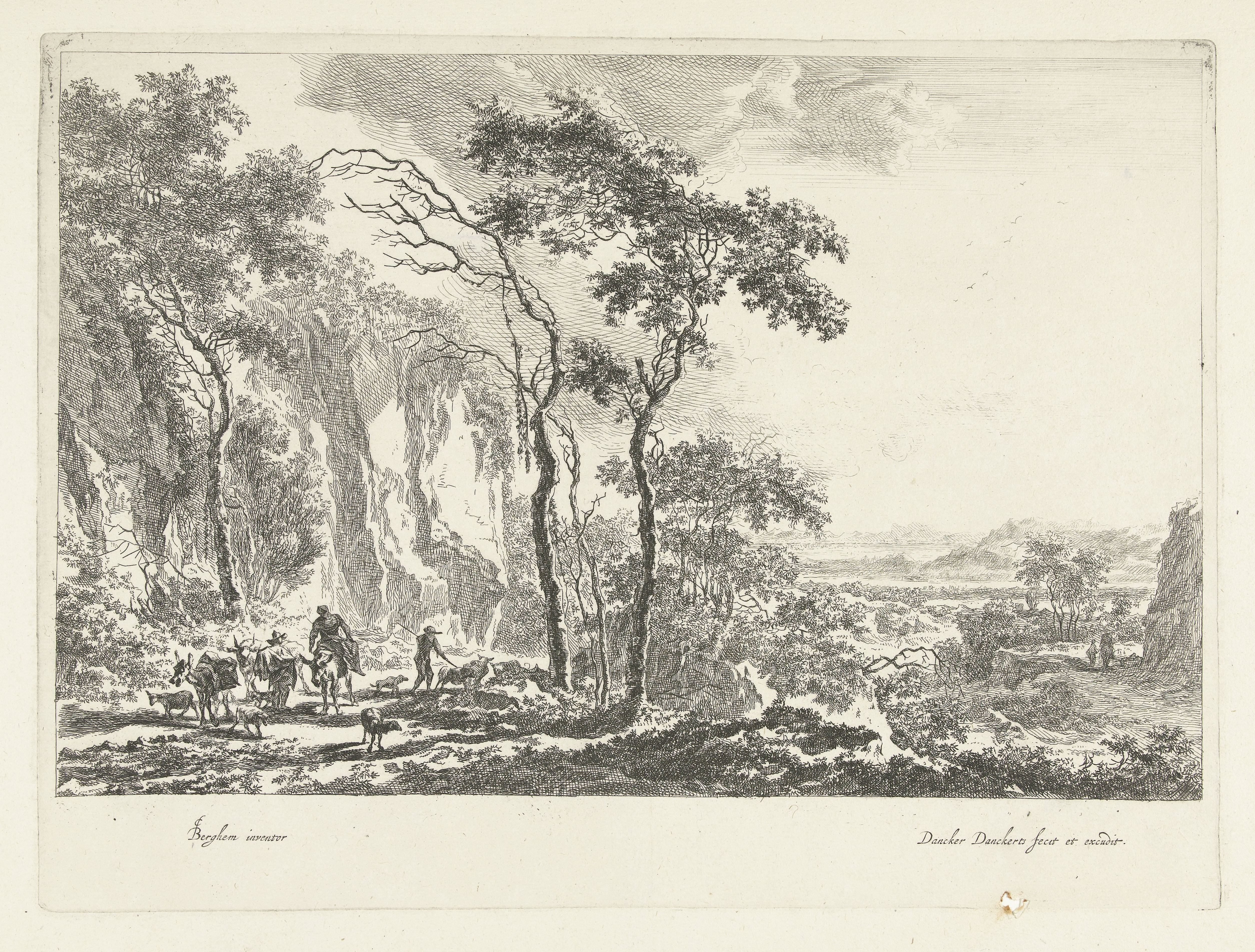 Italiaans berglandschap met muilezels, herders en vee
