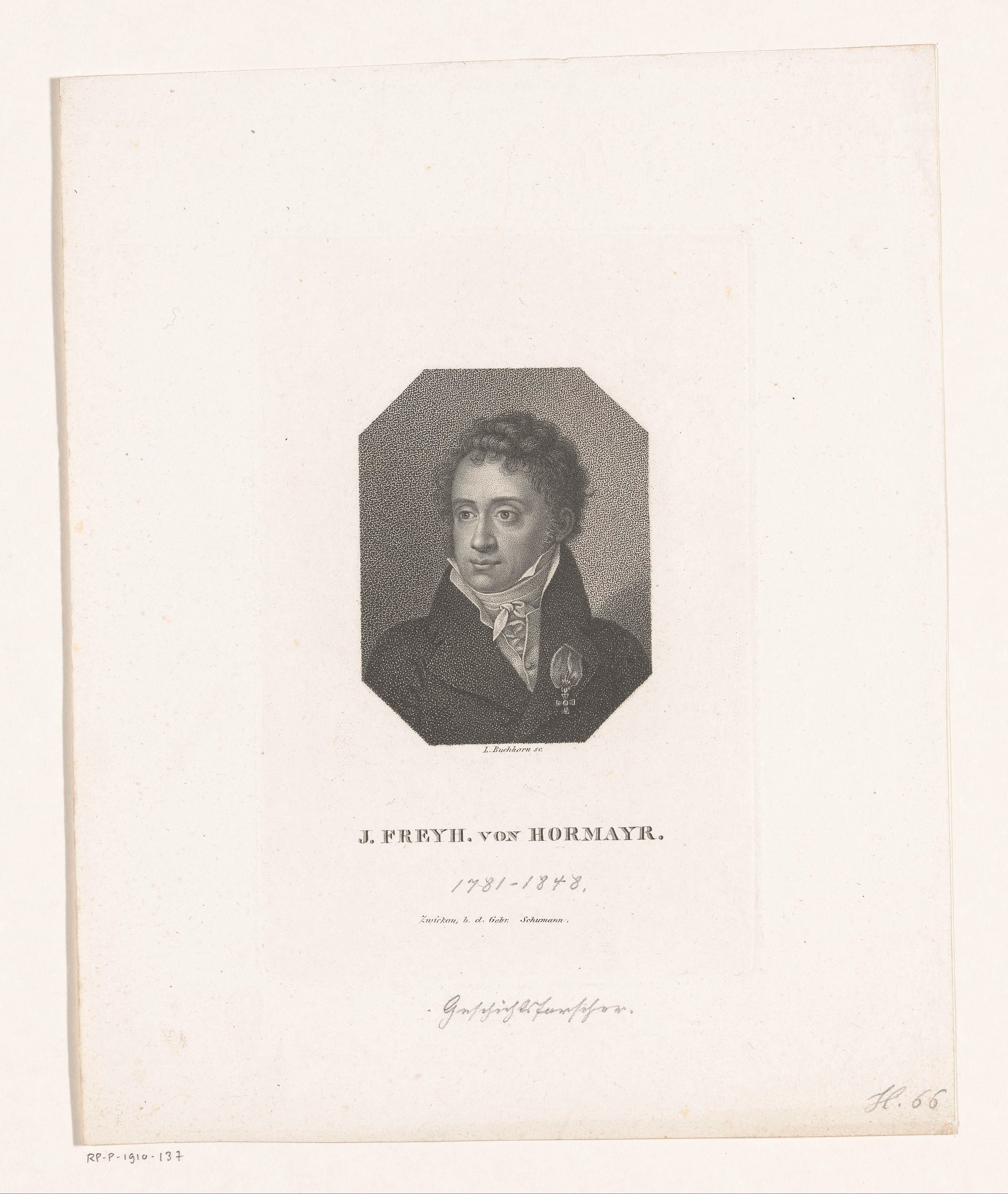 Portret van Joseph, Freiherr von Hormayr