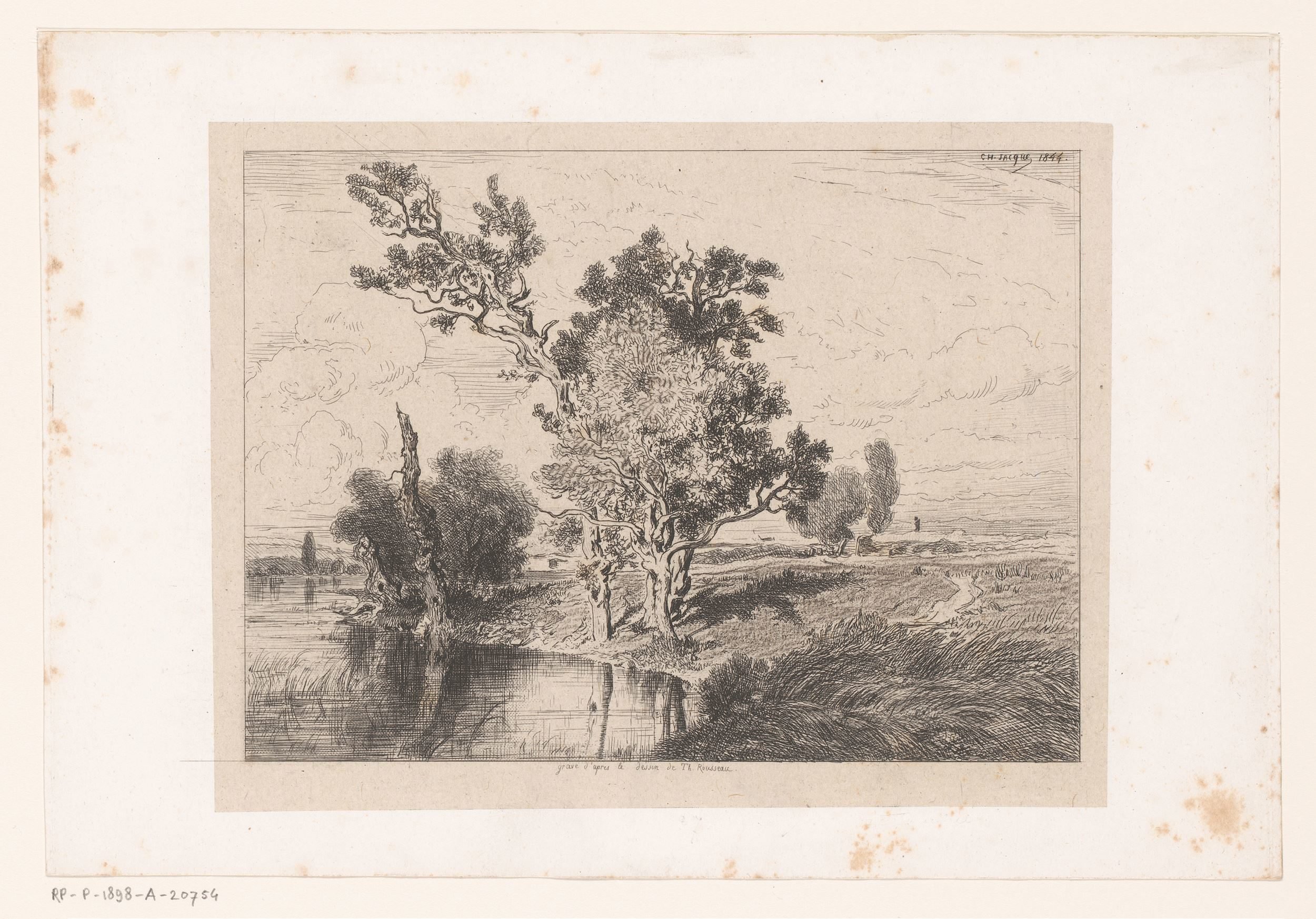 Rivierlandschap met bomen en een zandpad langs de oever