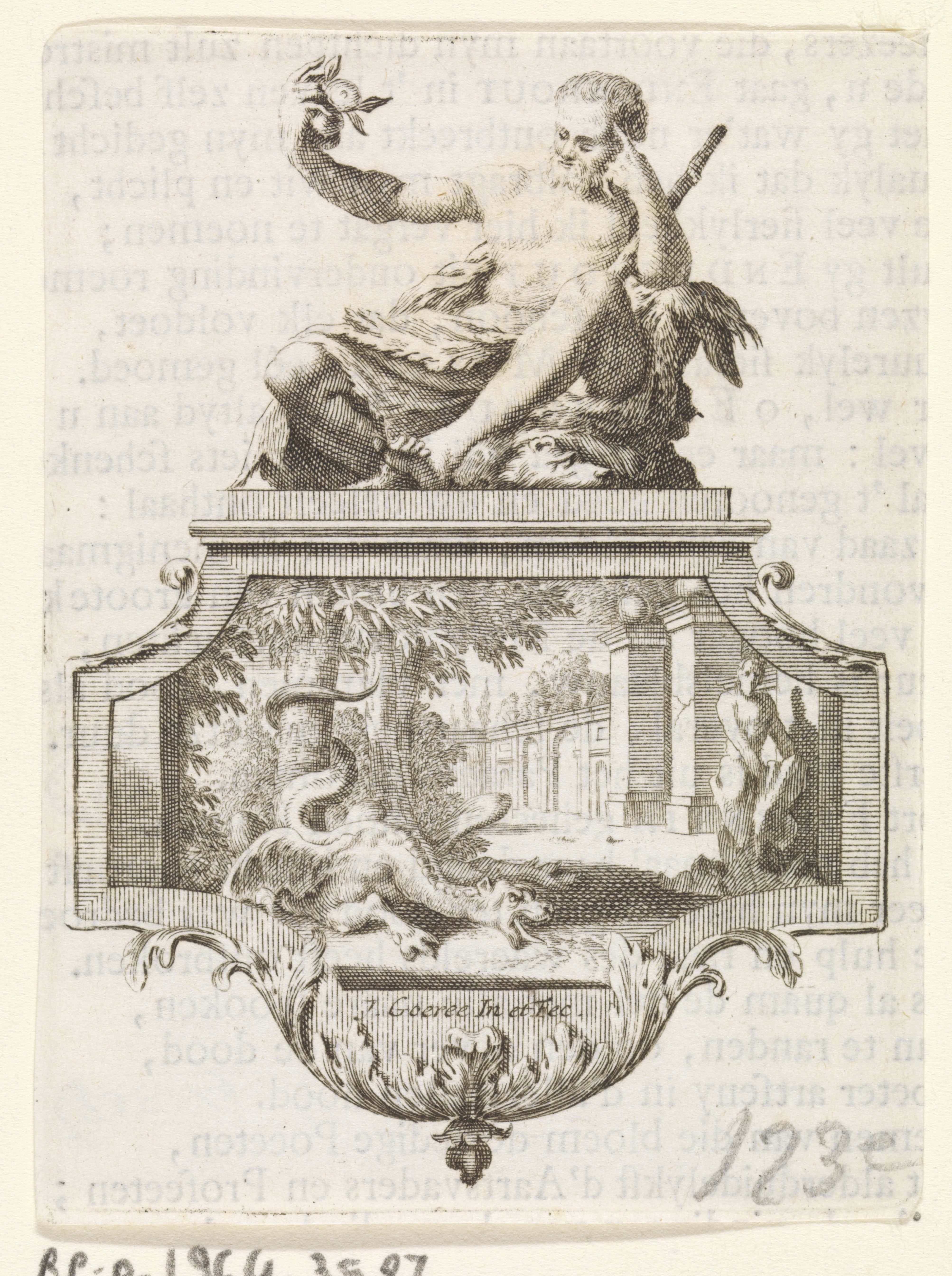 Cartouche met Hercules en Ladon