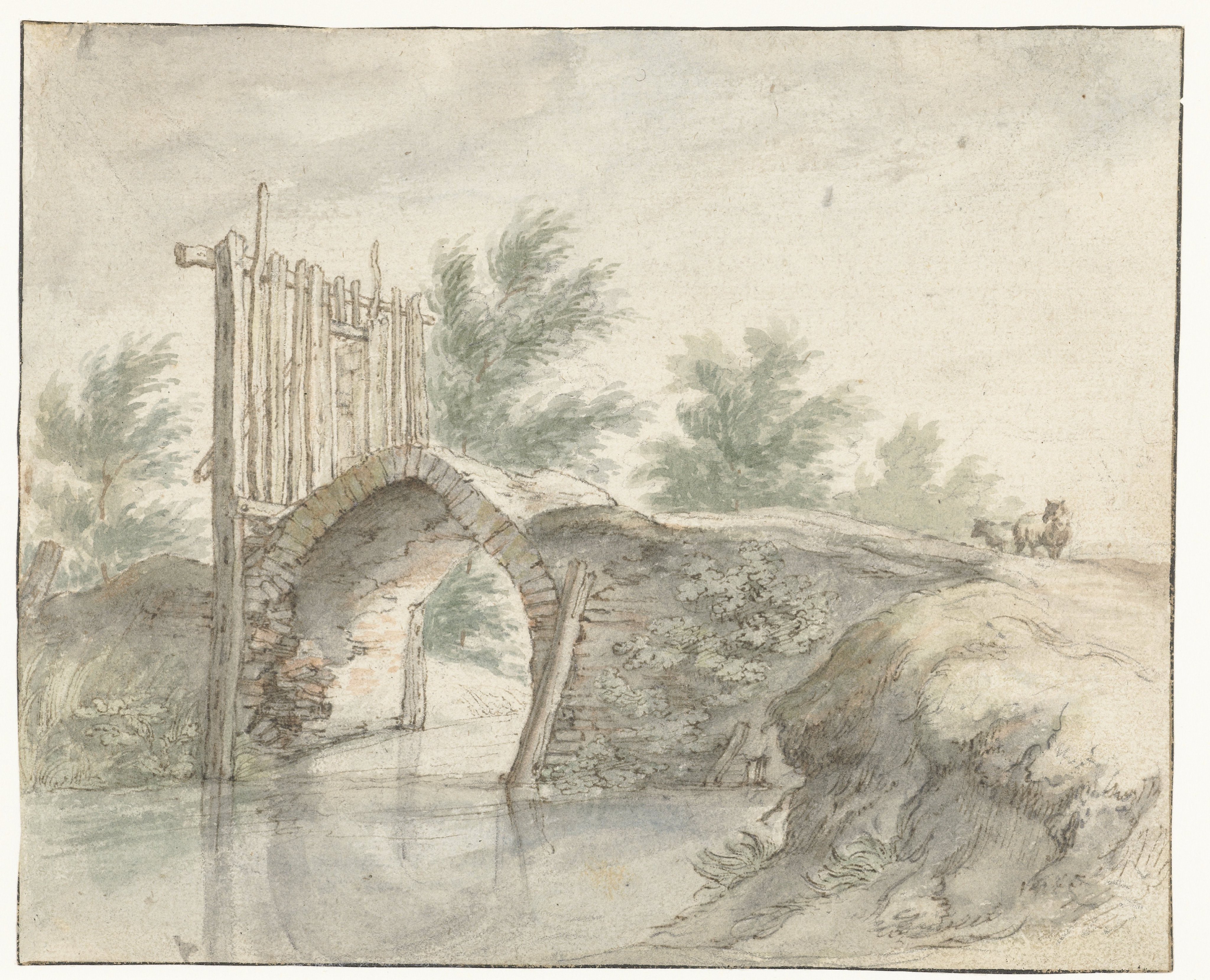 Stenen brug met een houten hek
