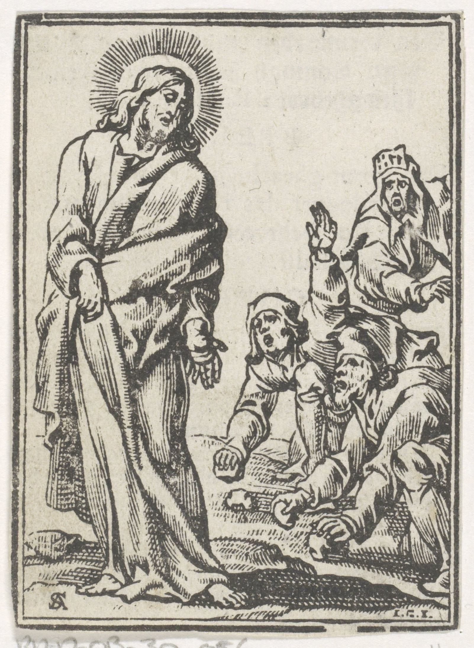 Joden in de tempel gooien stenen naar Christus