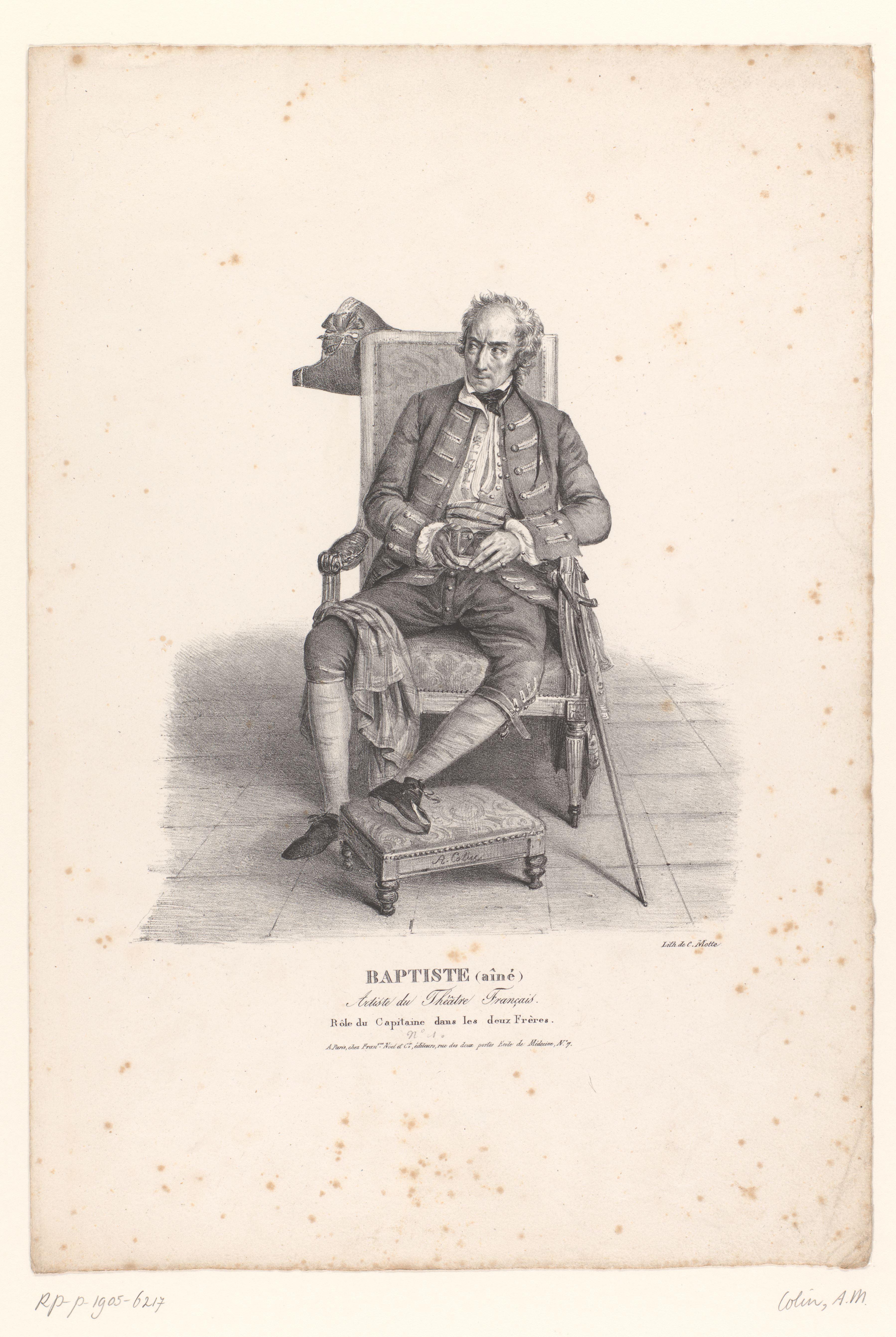 Portret van Nicolas Baptiste aîné als Capitaine in de komedie Les Deux Frères