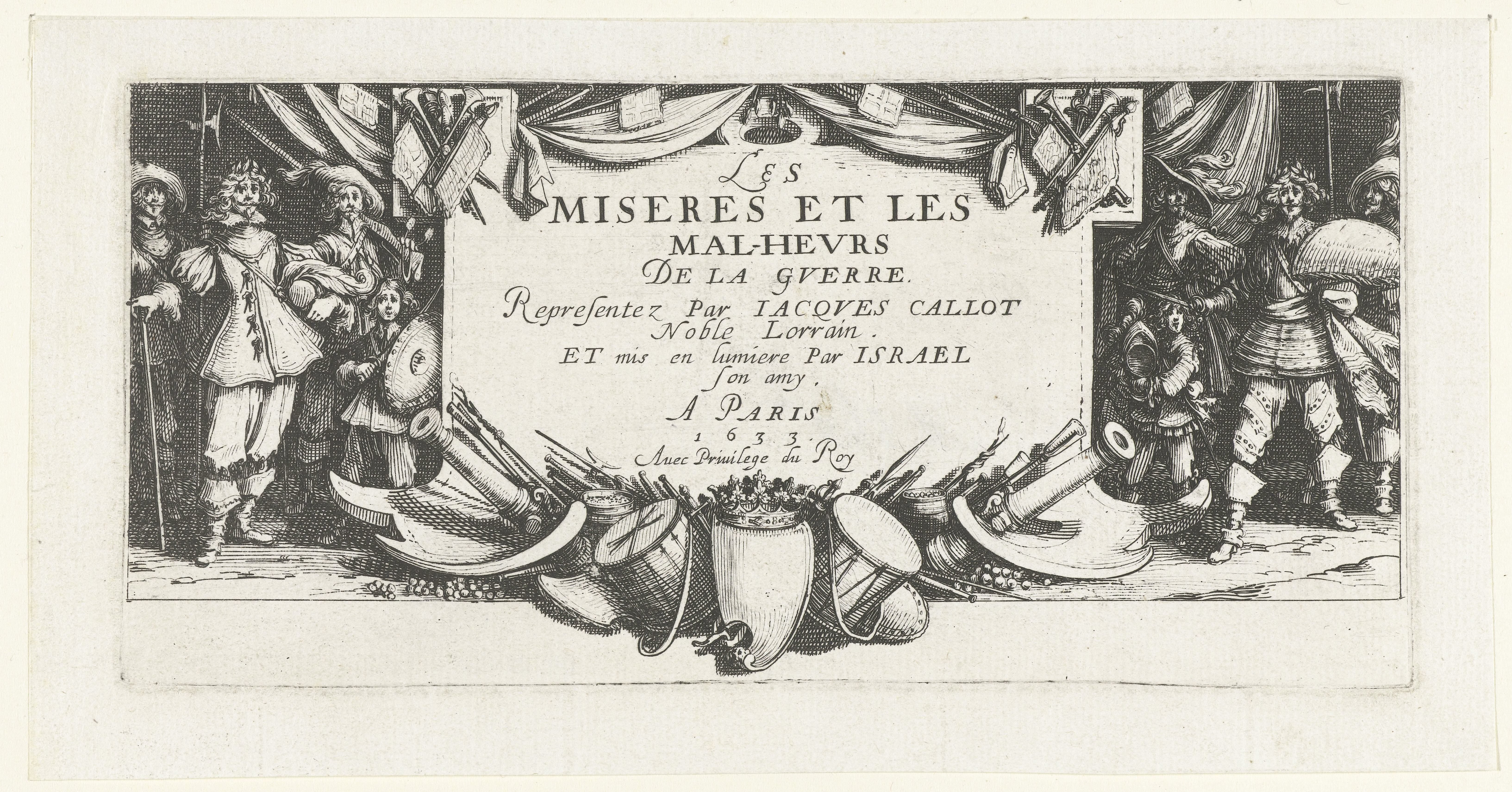 Titelprent voor de prentserie 'De gruwelen van de oorlog (groot)' / 'Les miseres et les malheurs de la guerre'