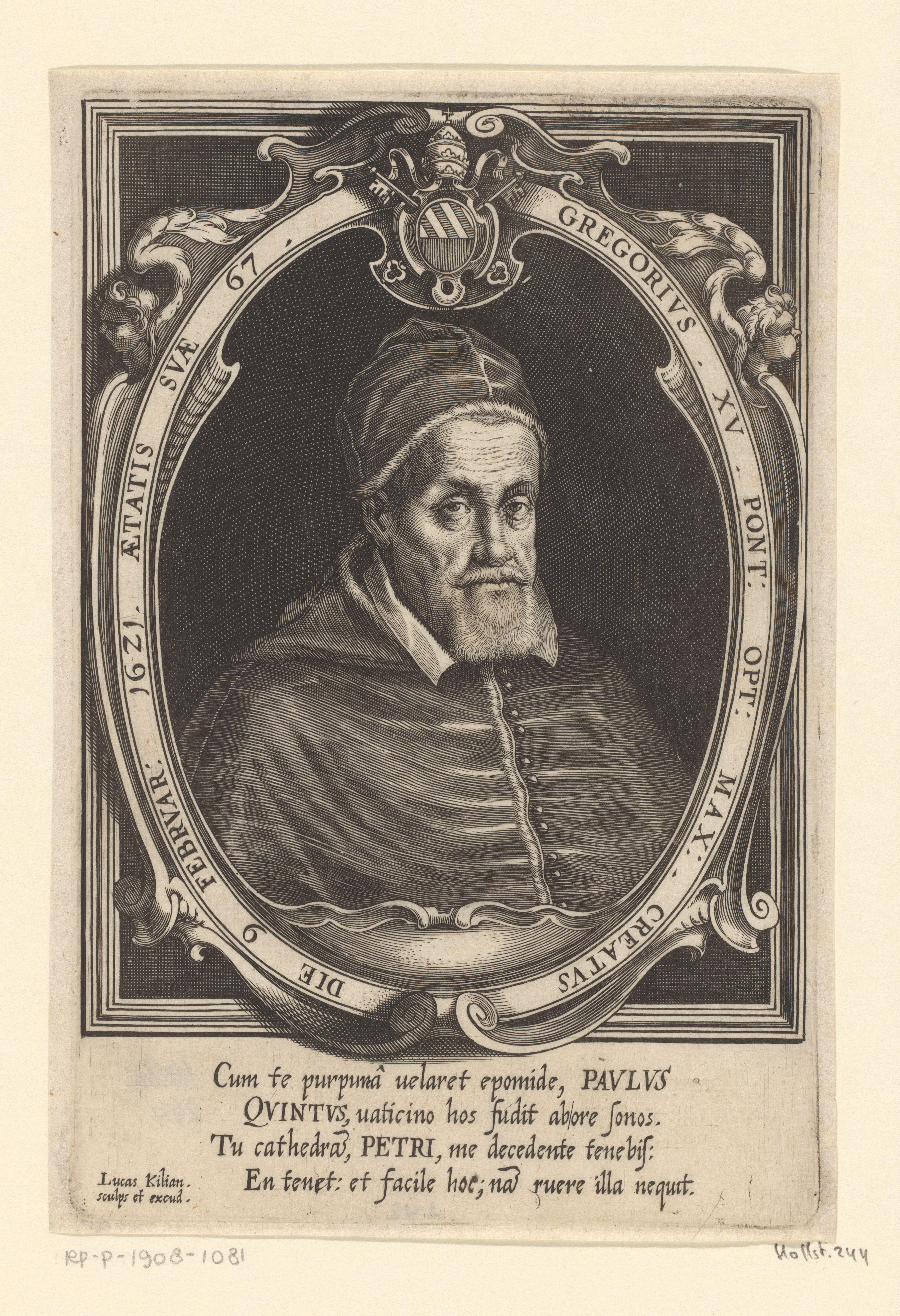 Portret van paus Gregorius XV op 67-jarige leeftijd