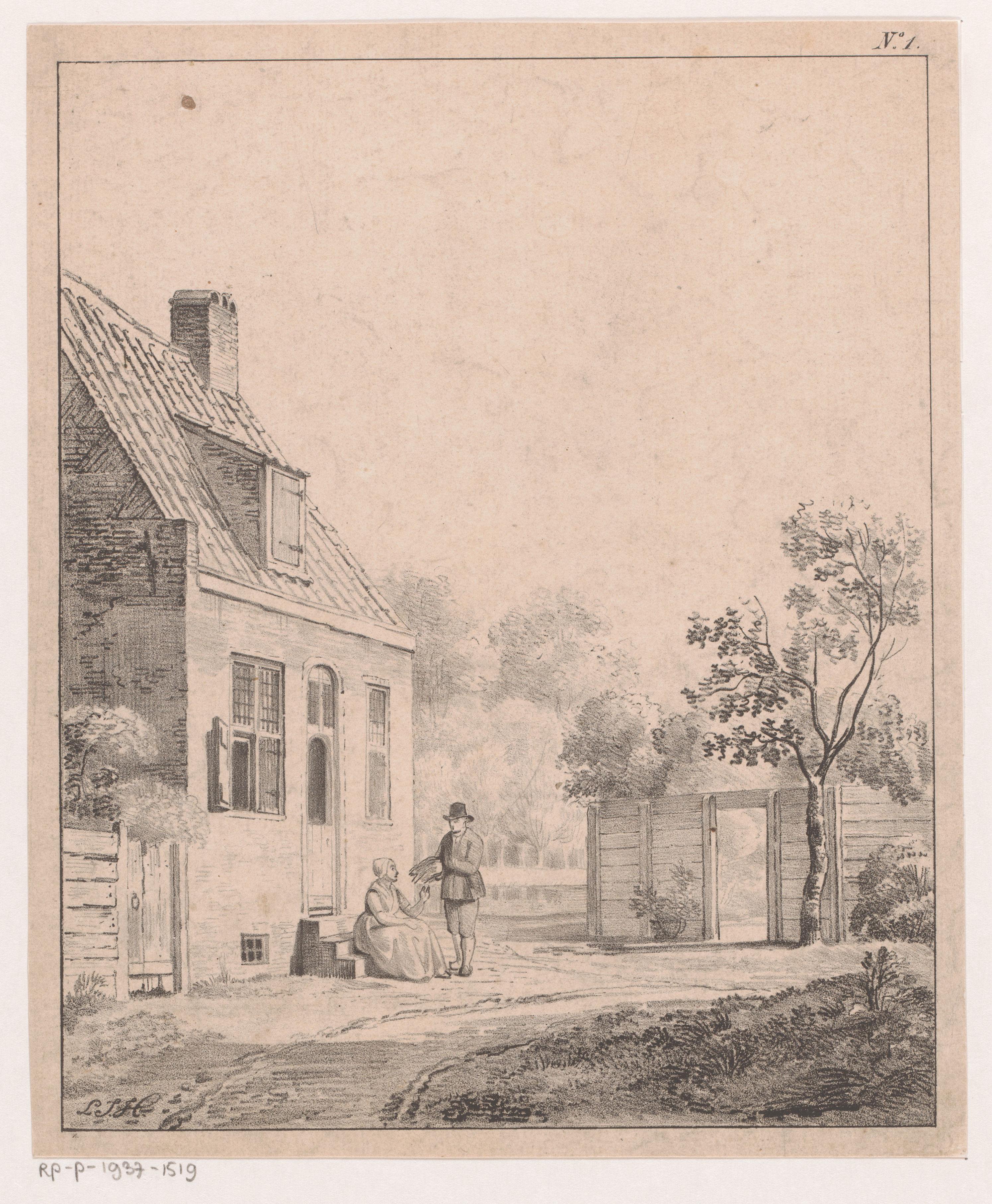 Binnenplaats met man en vrouw