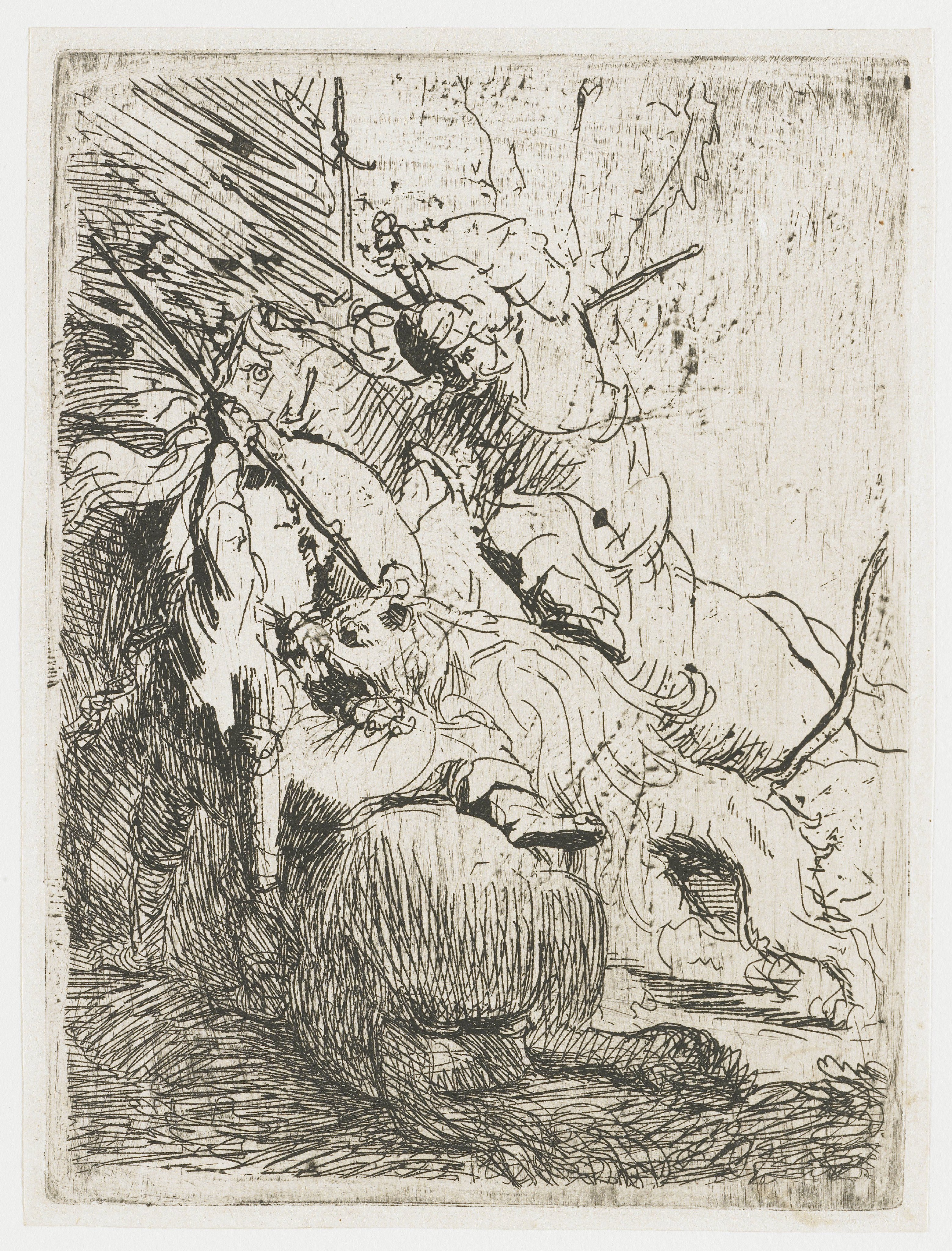 De kleine leeuwenjacht, met één leeuw