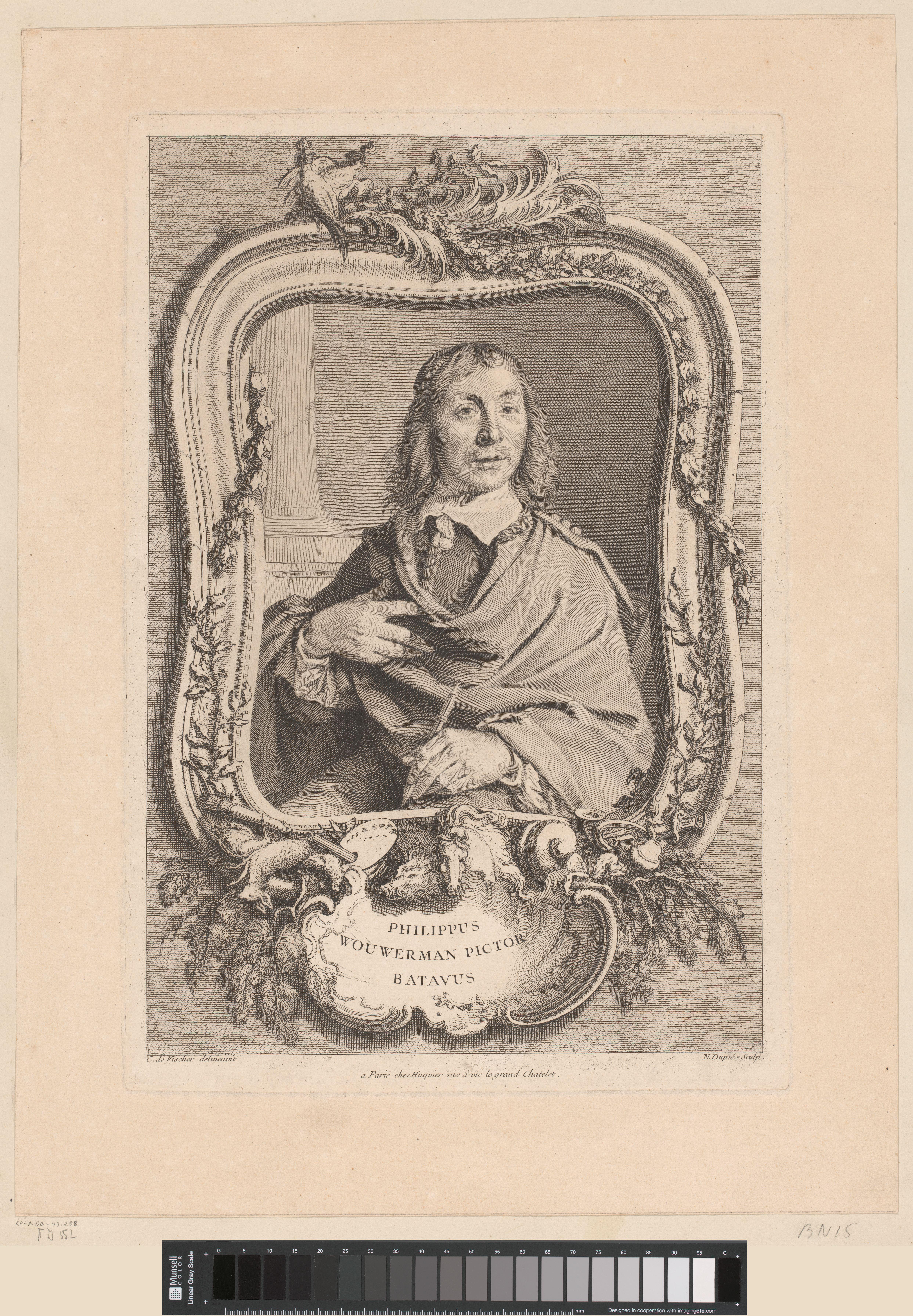 Portret van Philips Wouwerman in versierde lijst