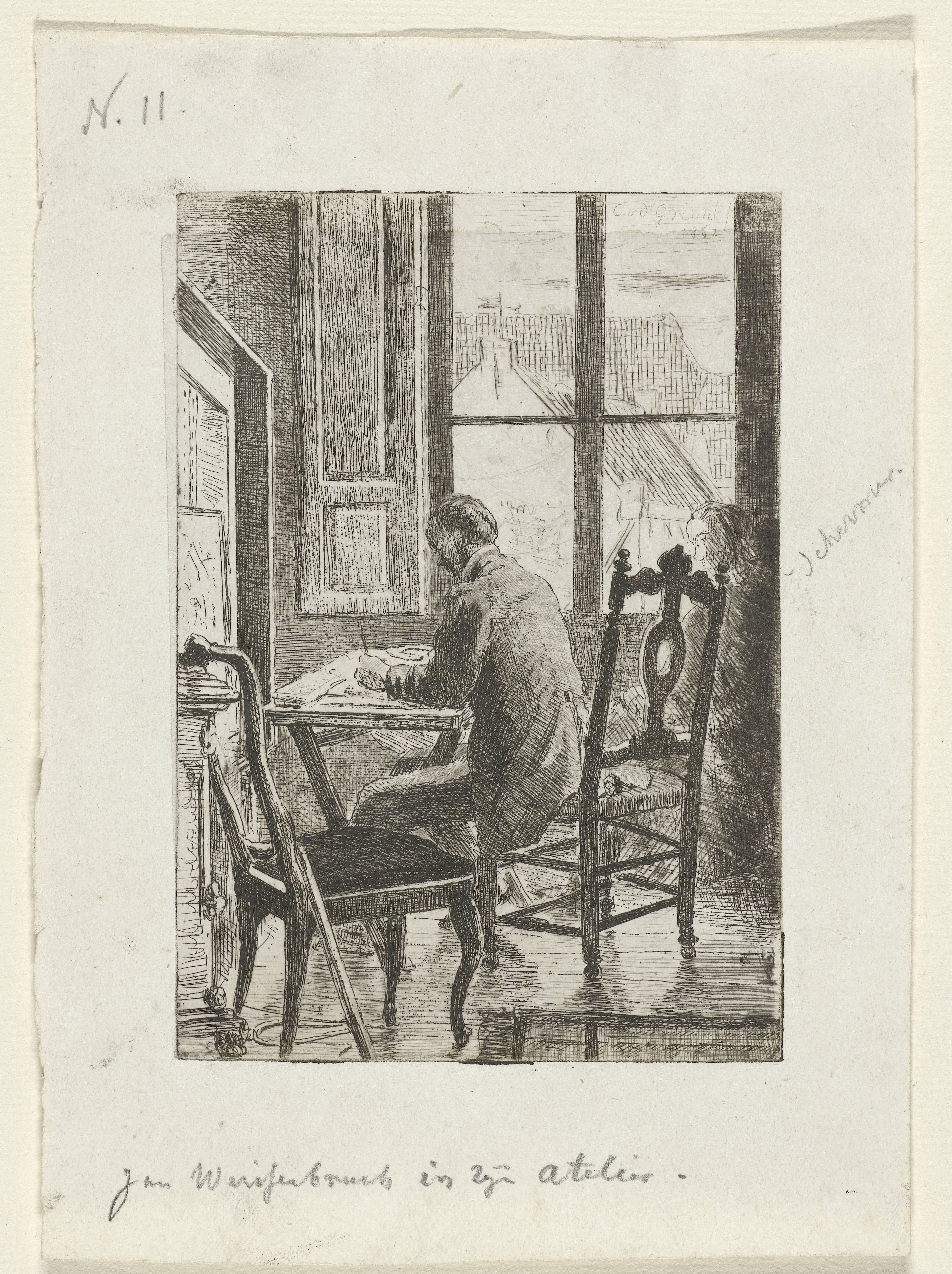 Portret van Jan Weissenbruch in zijn atelier
