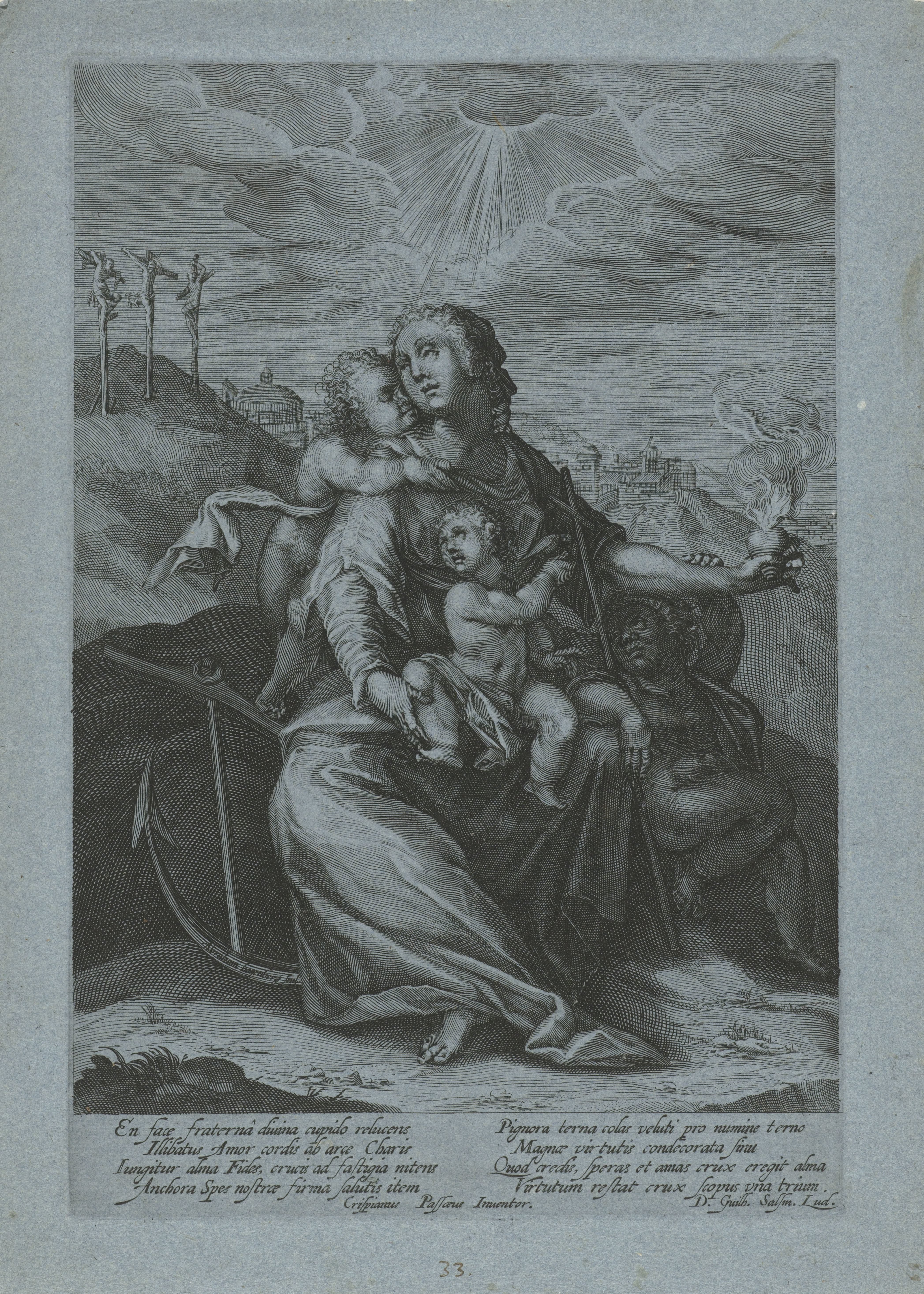 Maria met Christuskind en de kleine Johannes de Doper (verbeelding van de drie theologische deugden)