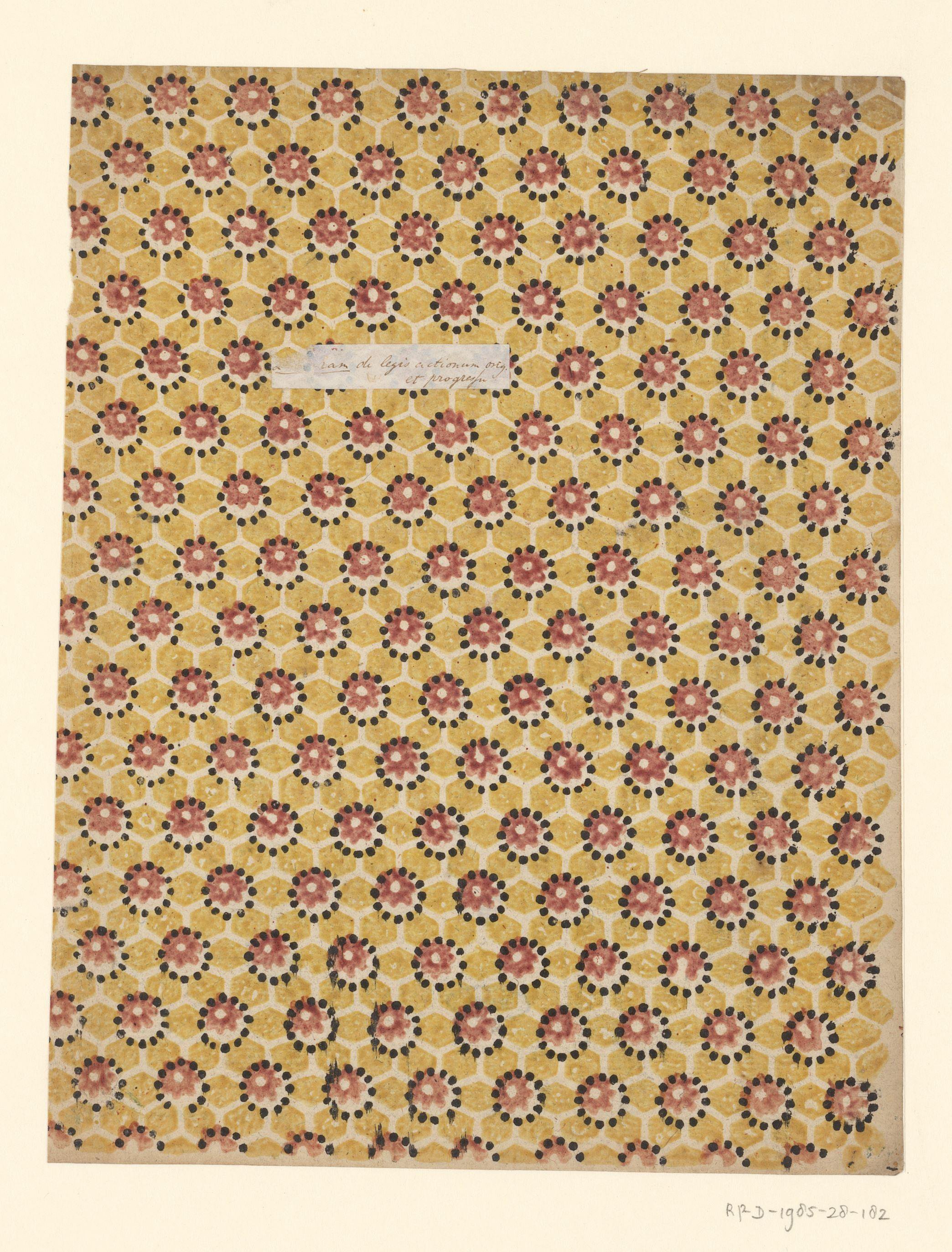 Blad met strooipatroon van bloemmotief in uitgespaard lijnenraster