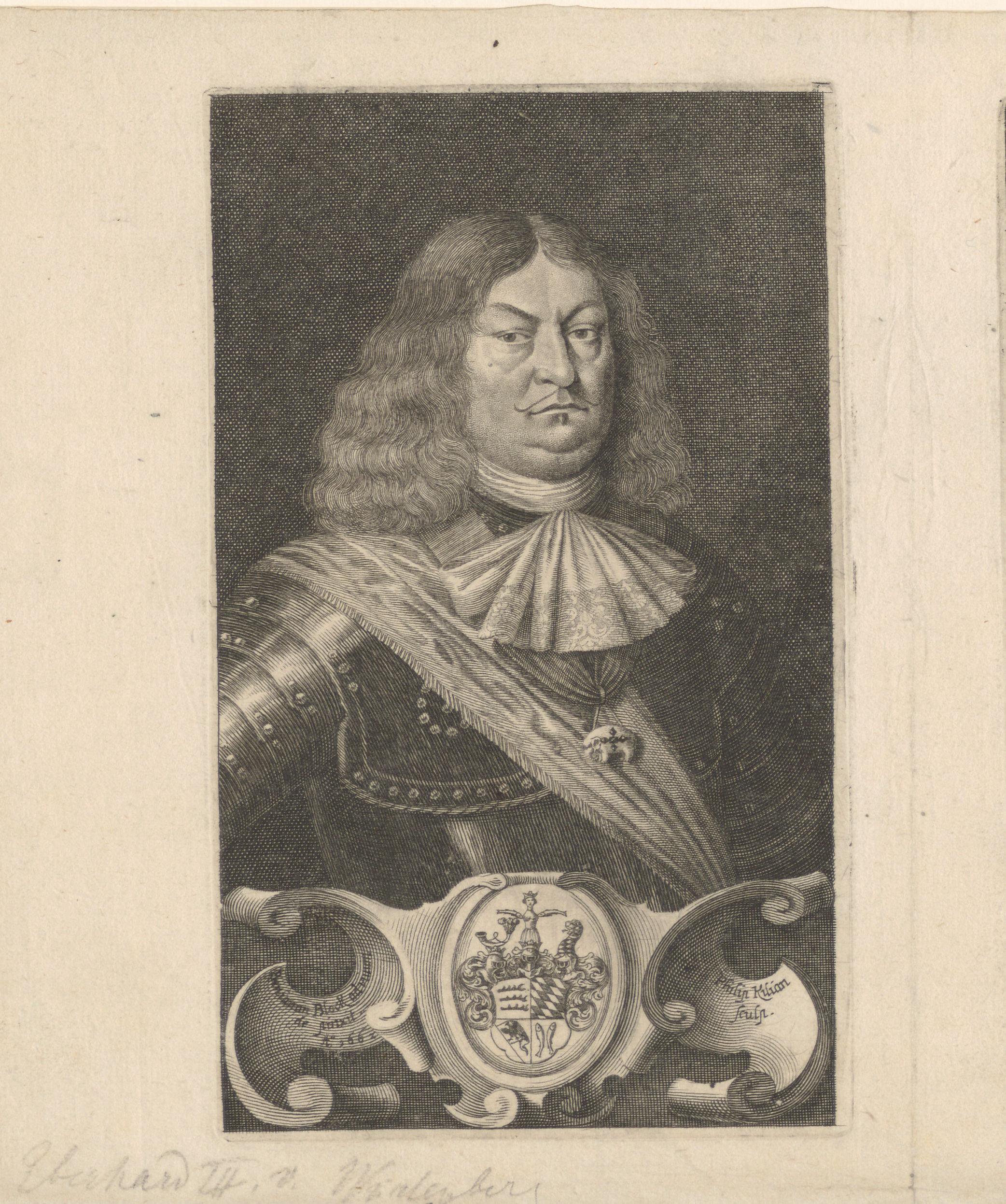 Portret van Eberhard van Württemberg en voorstelling van open deuren naar een vestibule