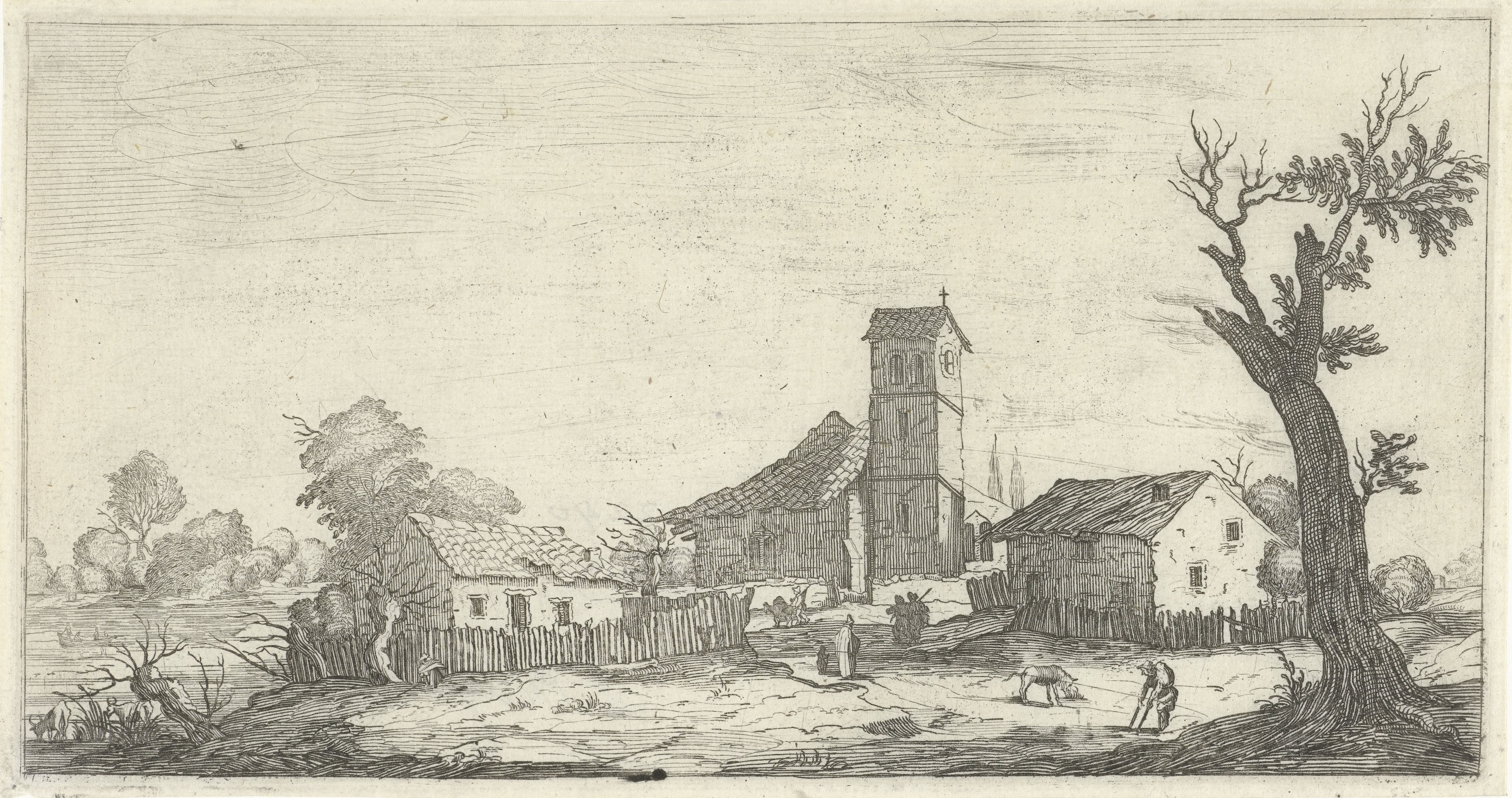 Italiaans landschap met een dorpje