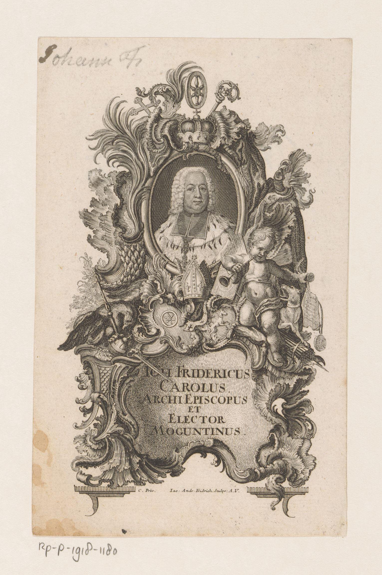Portret van Johann Friedrich Carl von Ostein in allegorische omlijsting