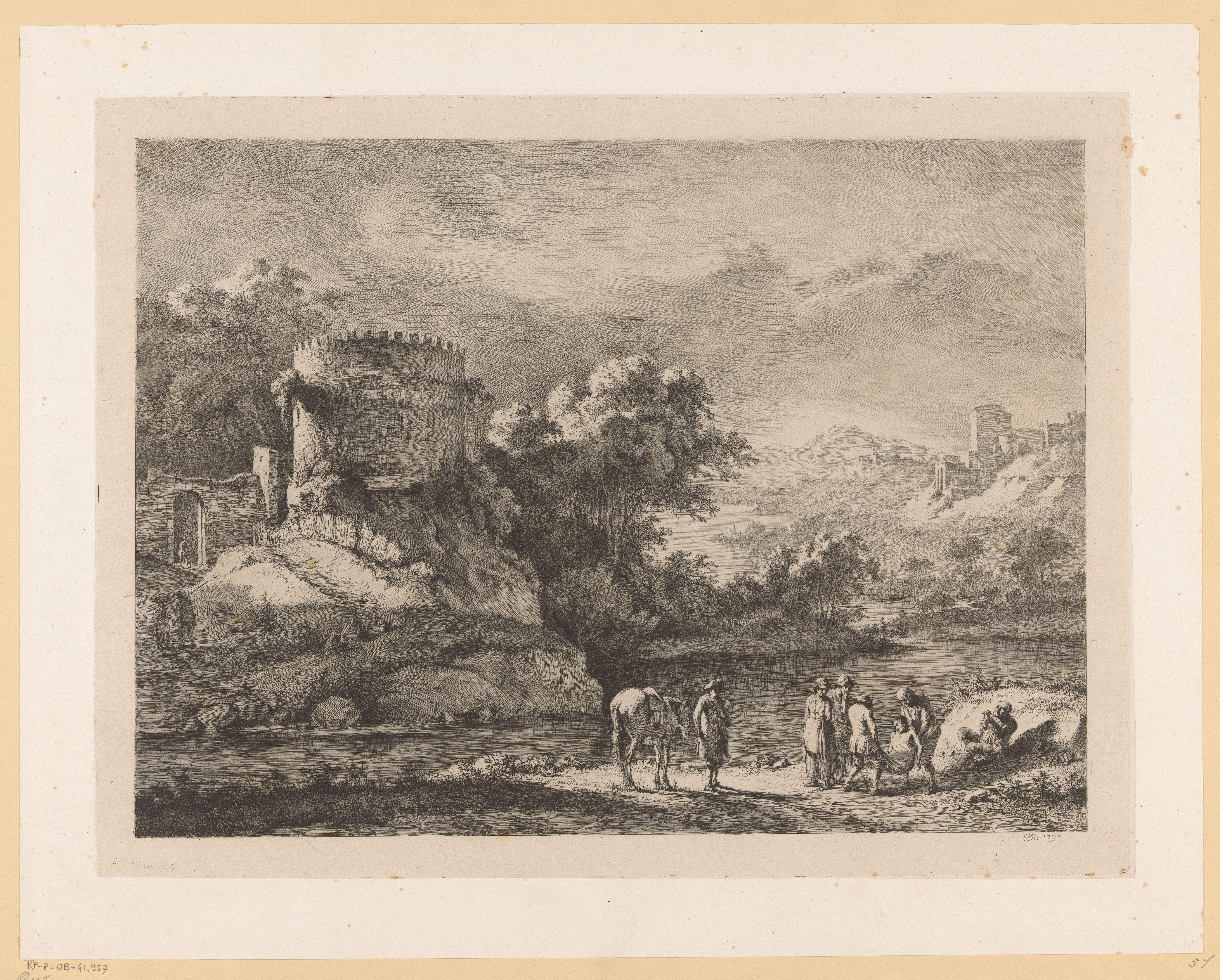 Figuren in een rivierlandschap voor de tombe van Caecilia Metella
