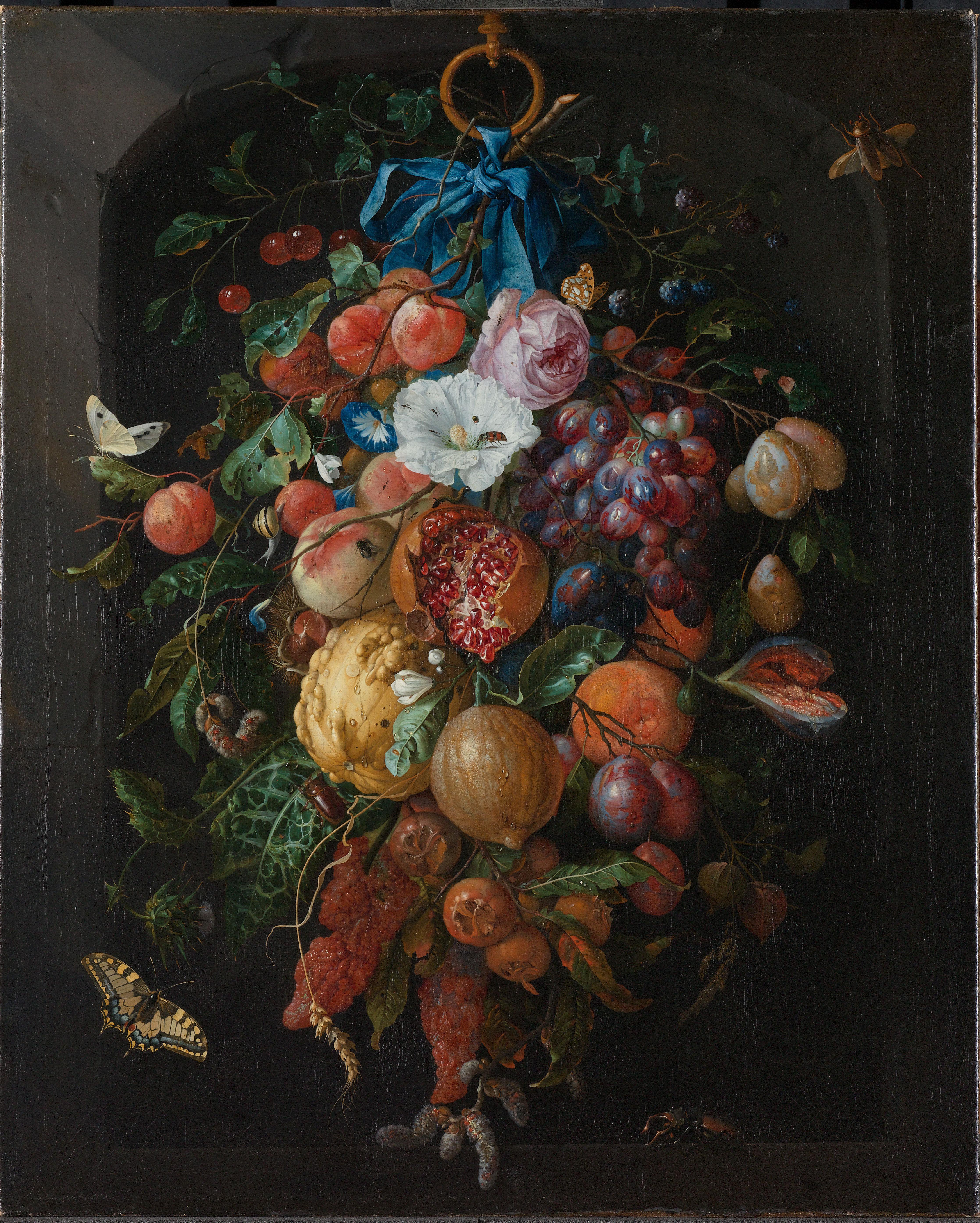 Festoen van vruchten en bloemen