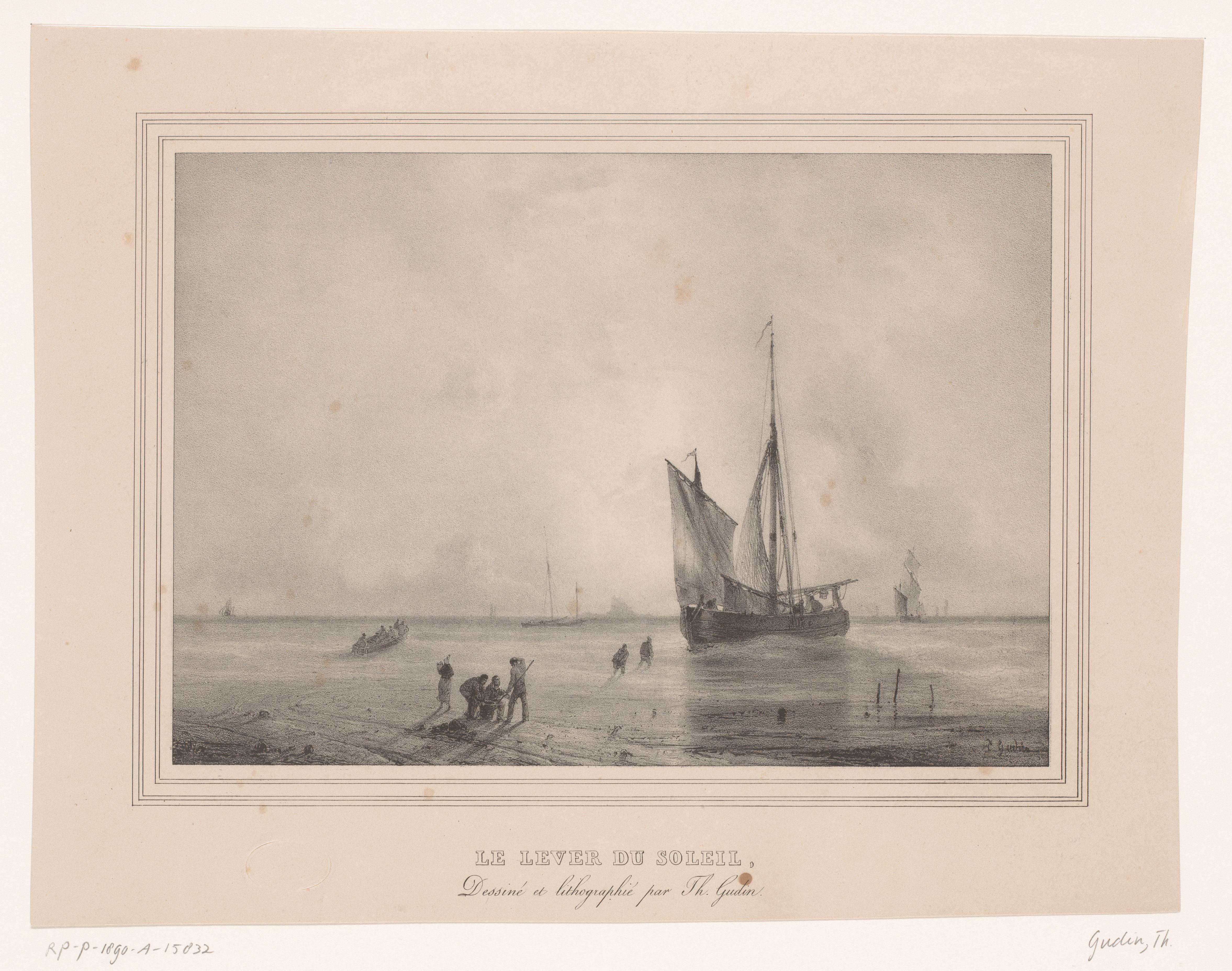 Schip voor anker bij zonsopgang