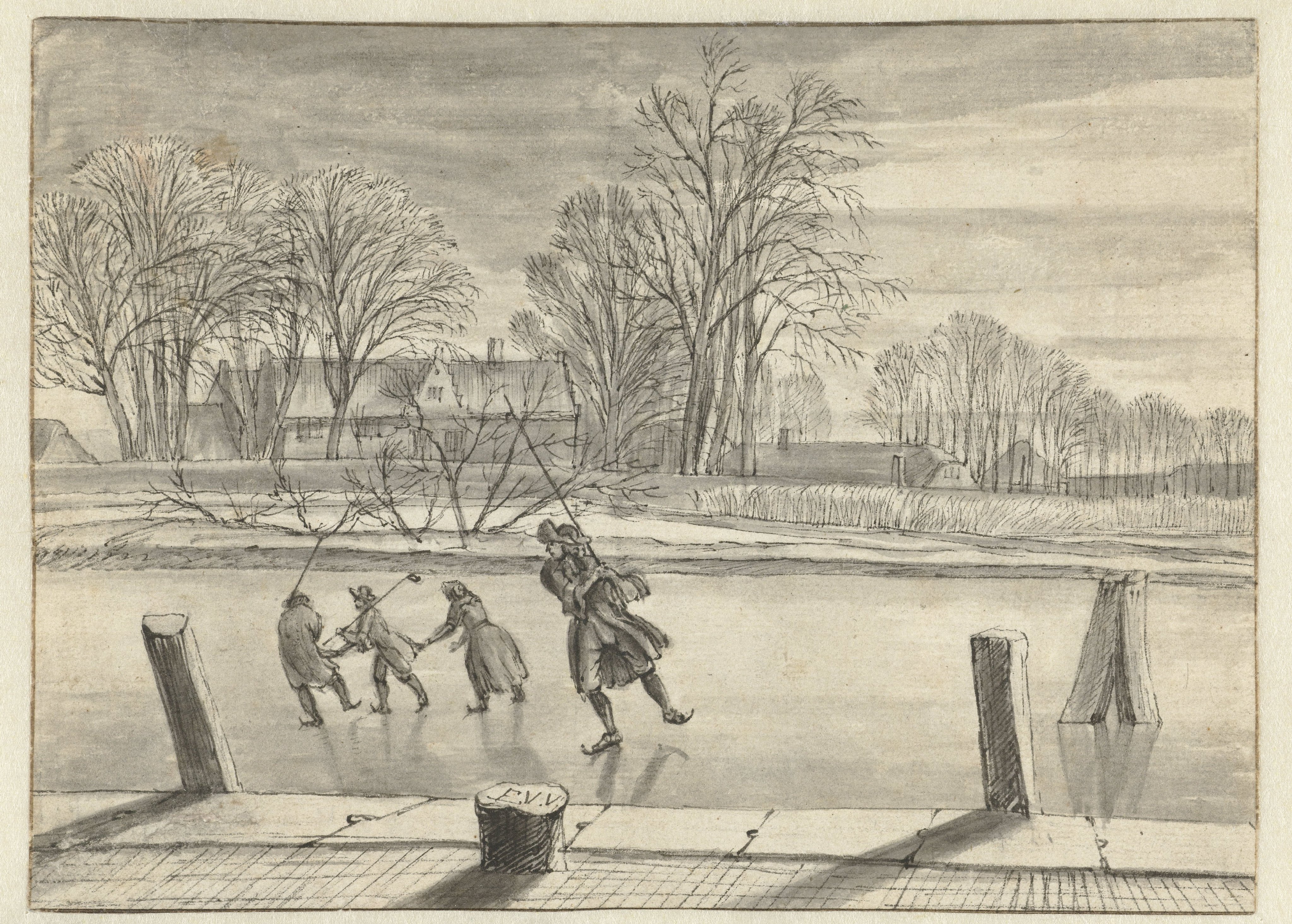 Winter Landscape with Four Skaters