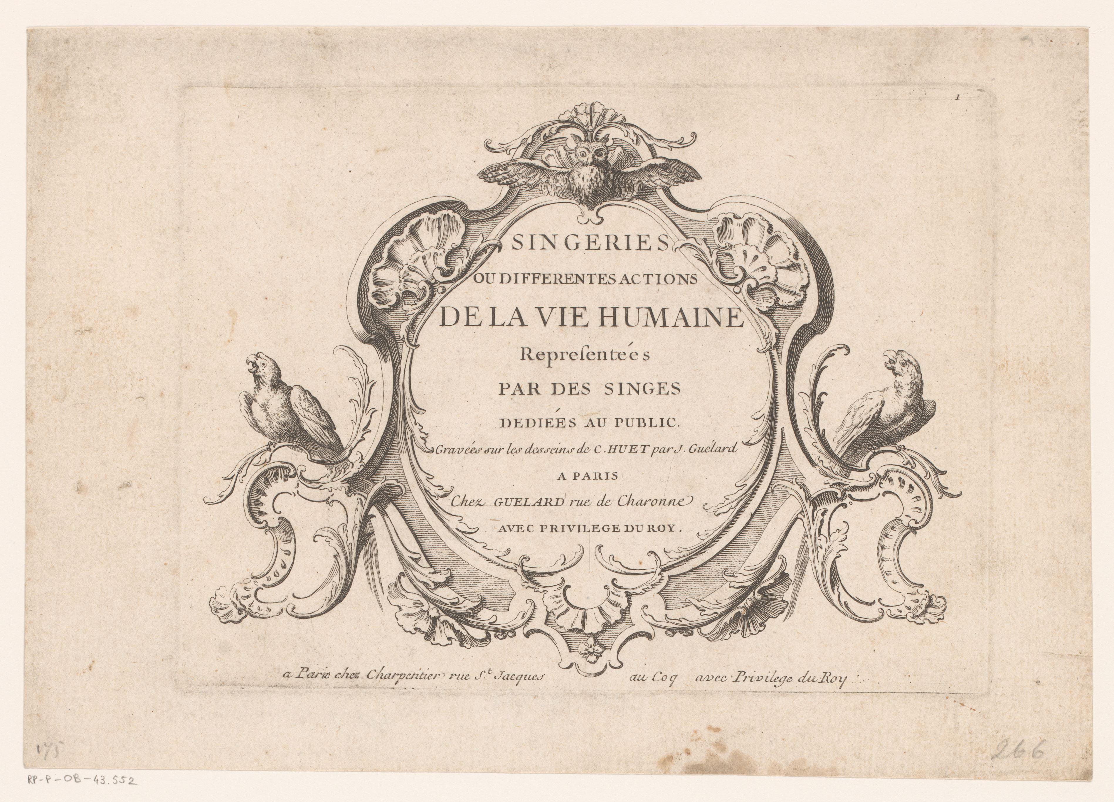 Titelprent met cartouche met vogels