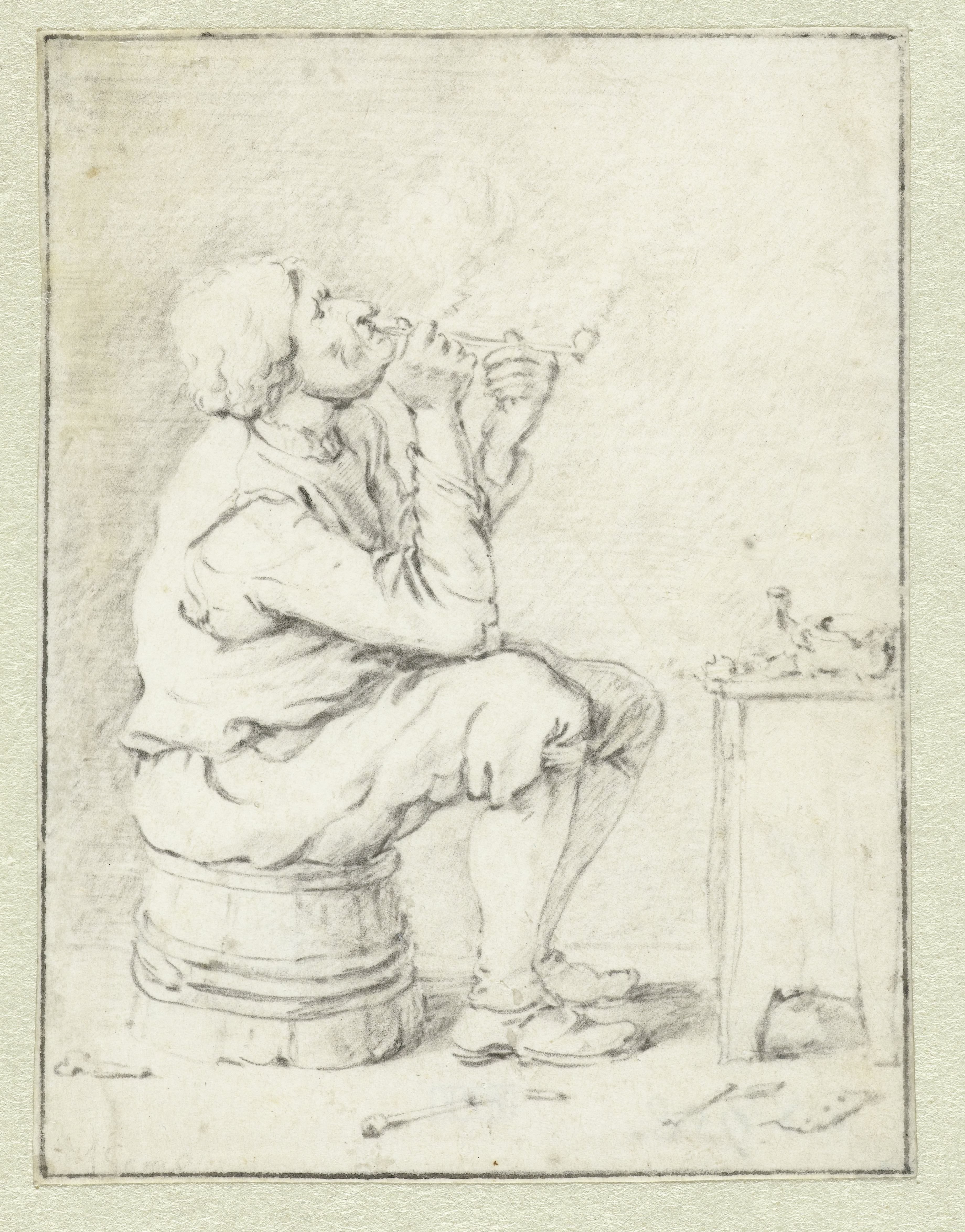 Smoking Peasant, Seated, Facing Right, on an Upturned Half Barrel